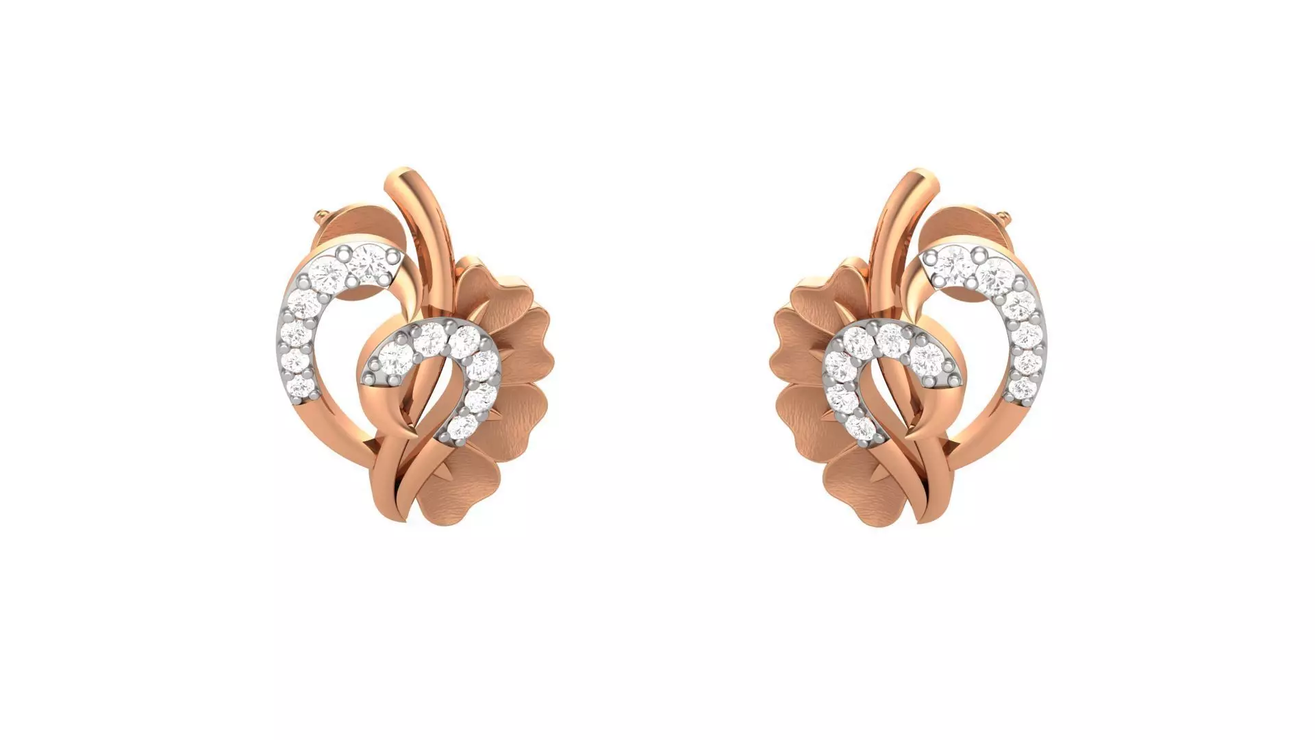 Leaf Light weight Diamond Studs Earrings 3dm stl renders 3D print model_0