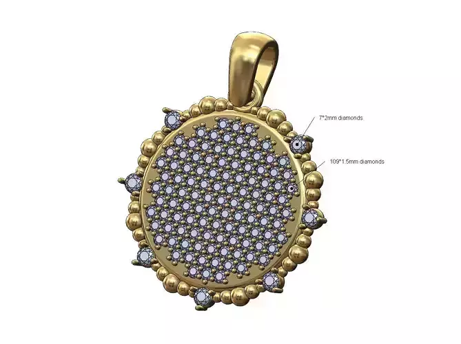 Iced diamond beaded coin pendant charm