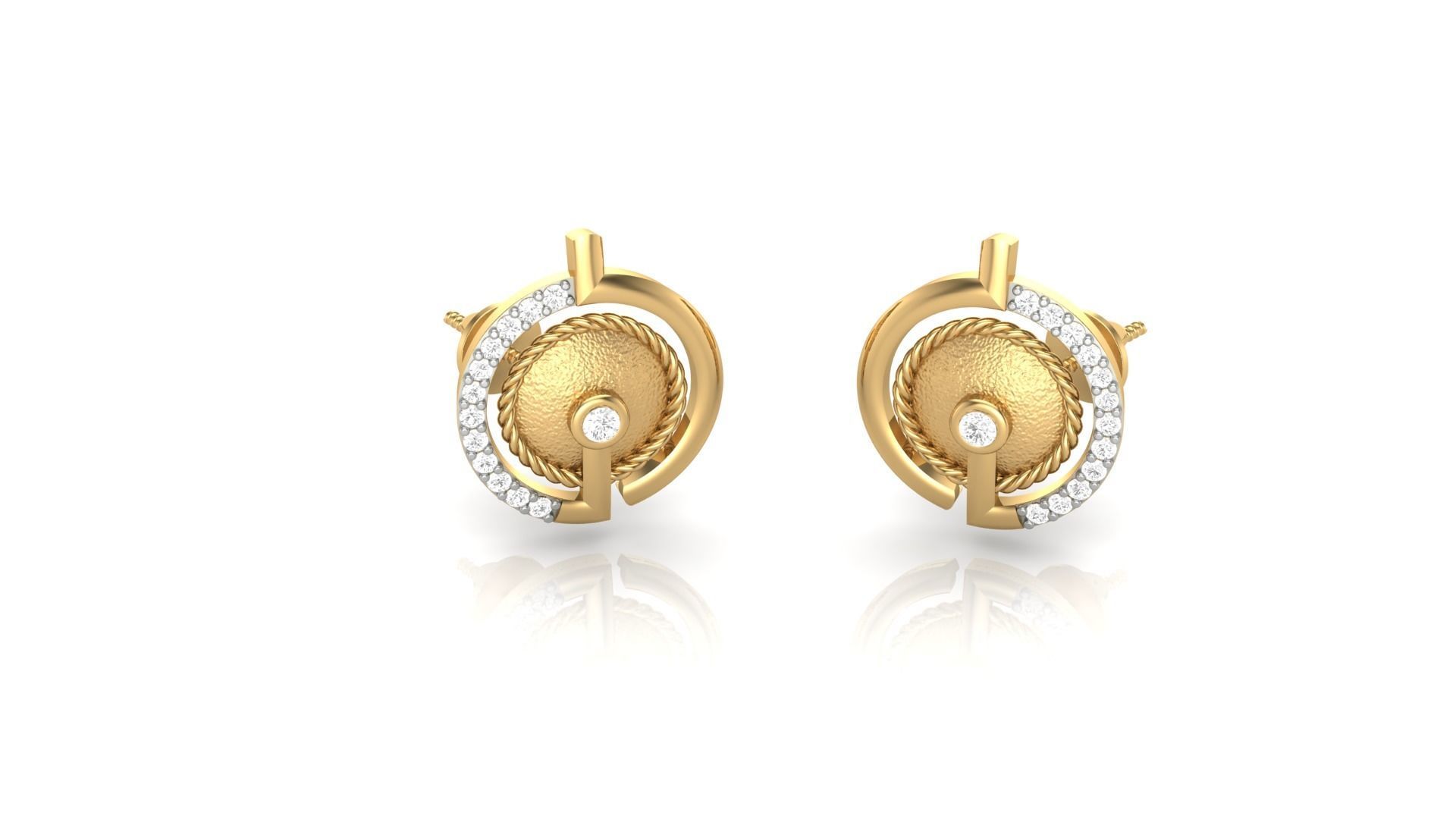 Button Light weight Diamond Studs Earrings 3dm stl renders 3D print model_5