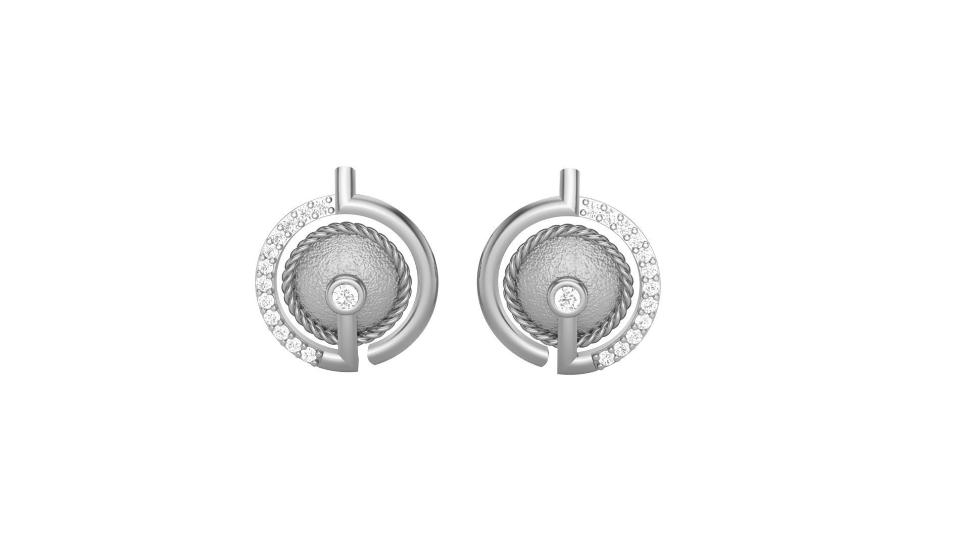 Button Light weight Diamond Studs Earrings 3dm stl renders 3D print model_7
