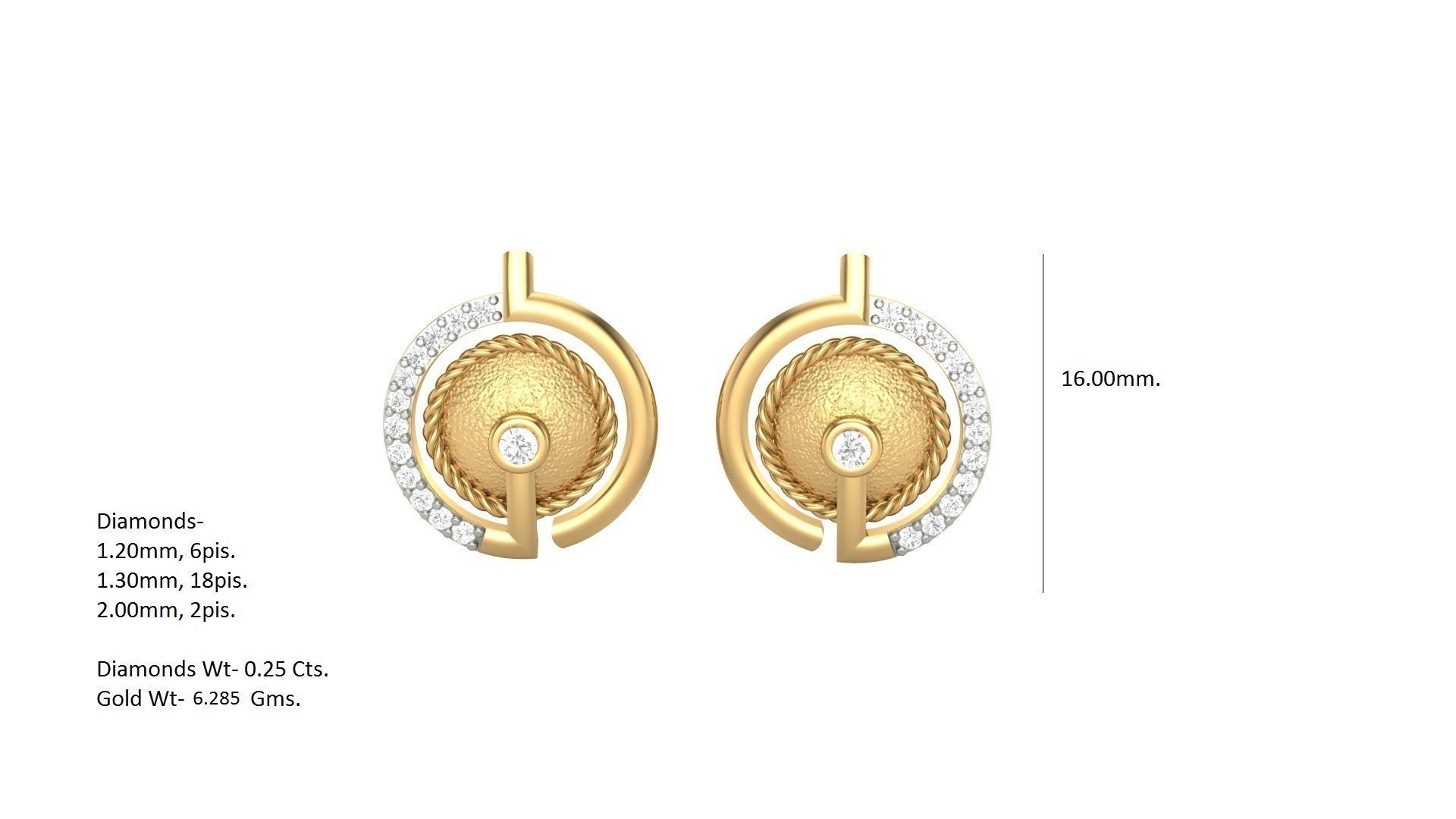 Button Light weight Diamond Studs Earrings 3dm stl renders 3D print model_3