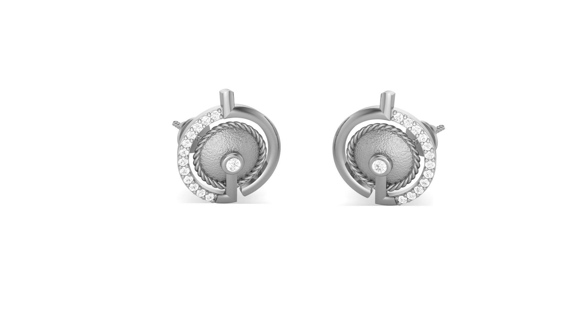 Button Light weight Diamond Studs Earrings 3dm stl renders 3D print model_8
