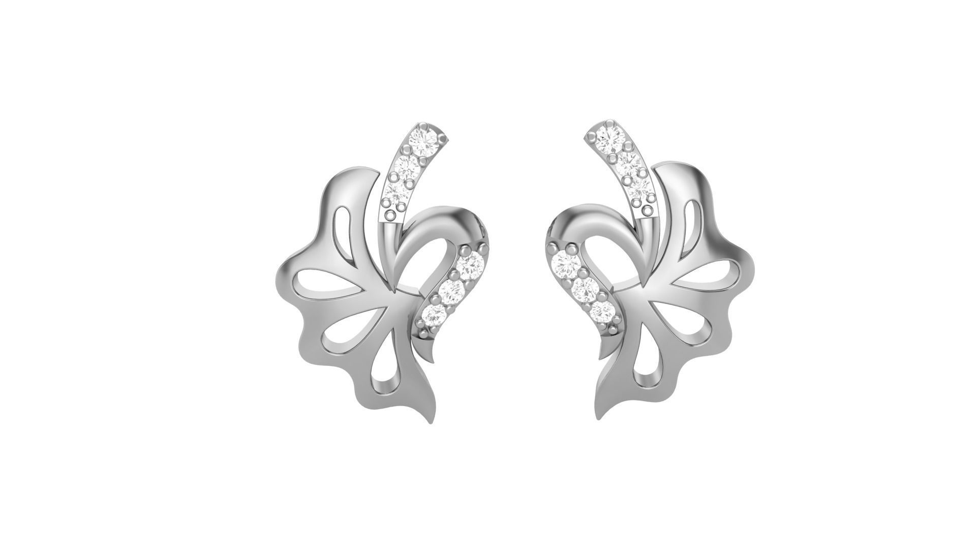 Leaf Light weight Diamond Studs Earrings 3dm stl renders 3D print model_7