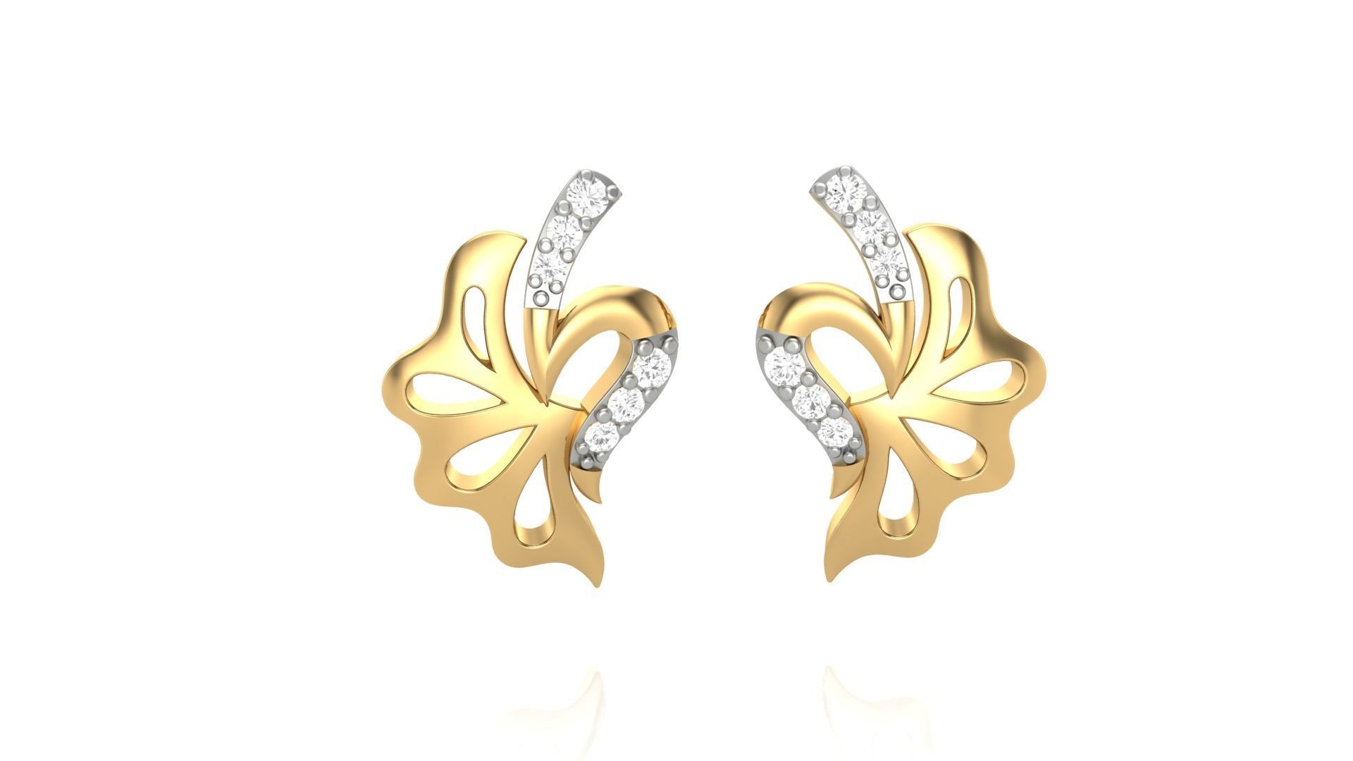 Leaf Light weight Diamond Studs Earrings 3dm stl renders 3D print model_4