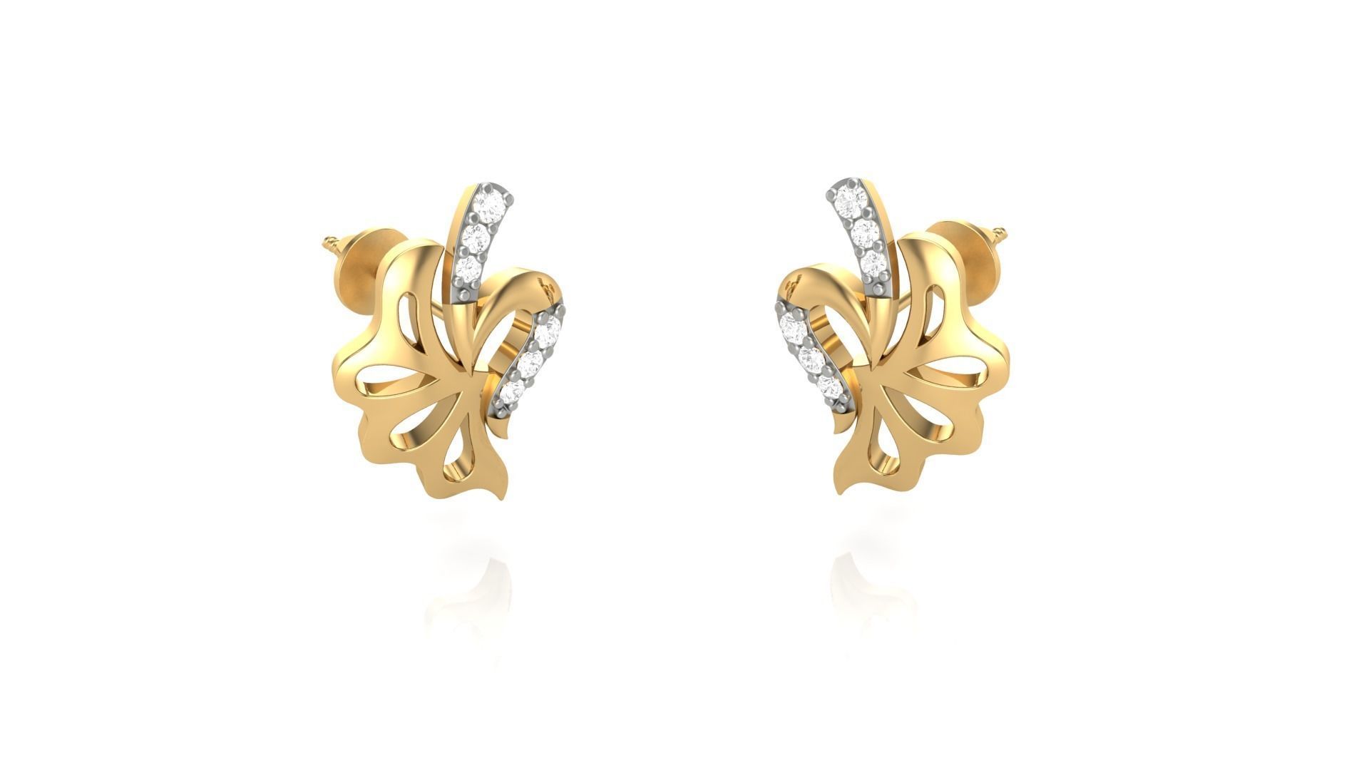 Leaf Light weight Diamond Studs Earrings 3dm stl renders 3D print model_5