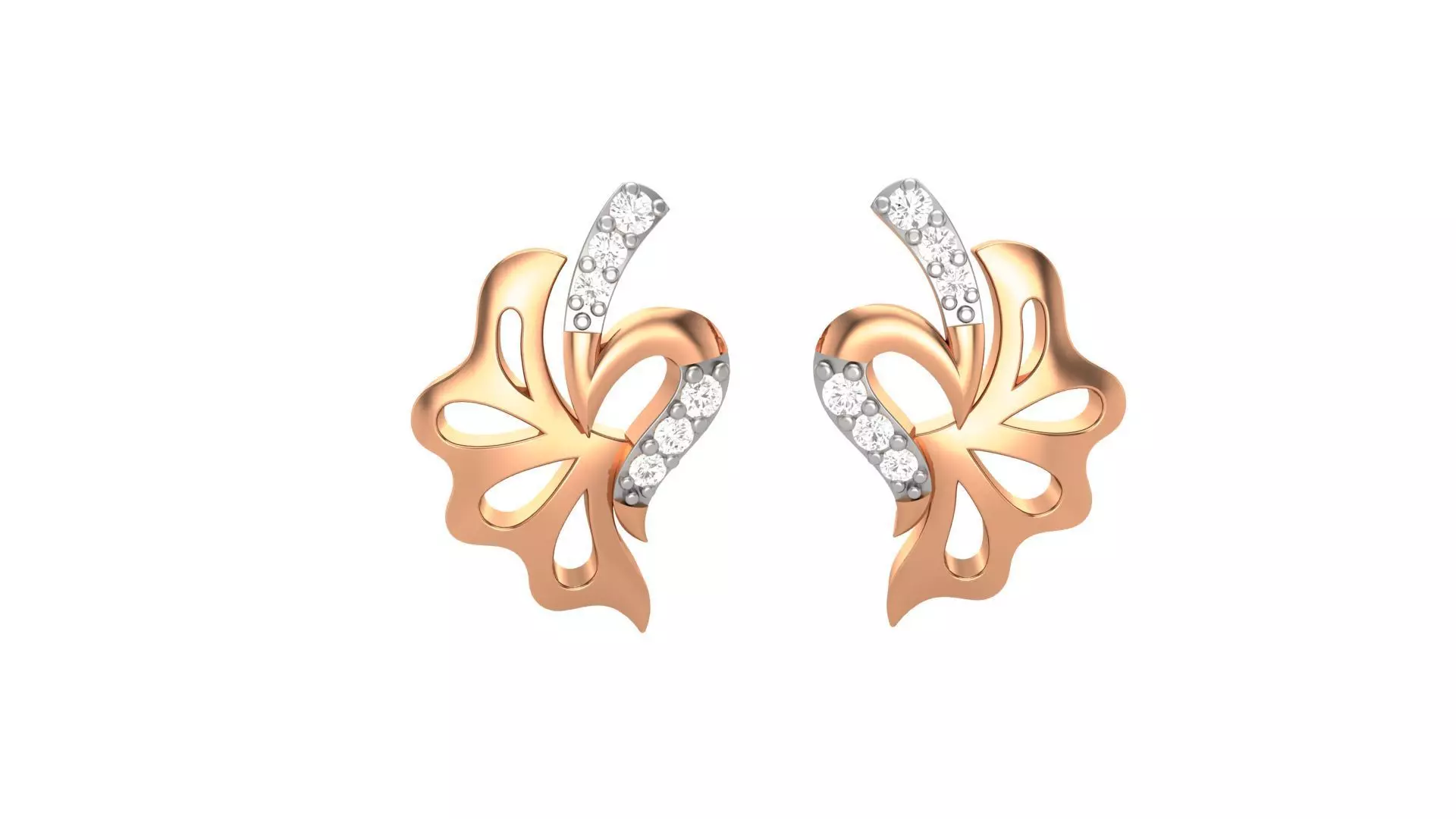 Leaf Light weight Diamond Studs Earrings 3dm stl renders 3D print model_0