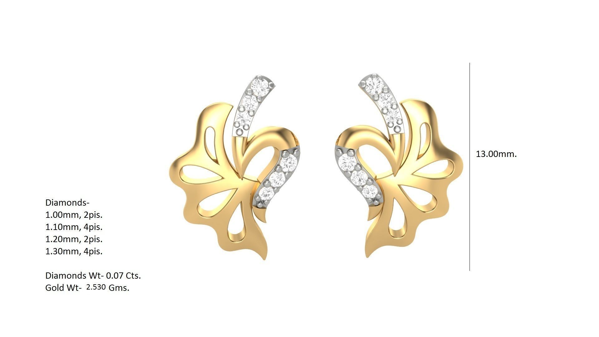 Leaf Light weight Diamond Studs Earrings 3dm stl renders 3D print model_3