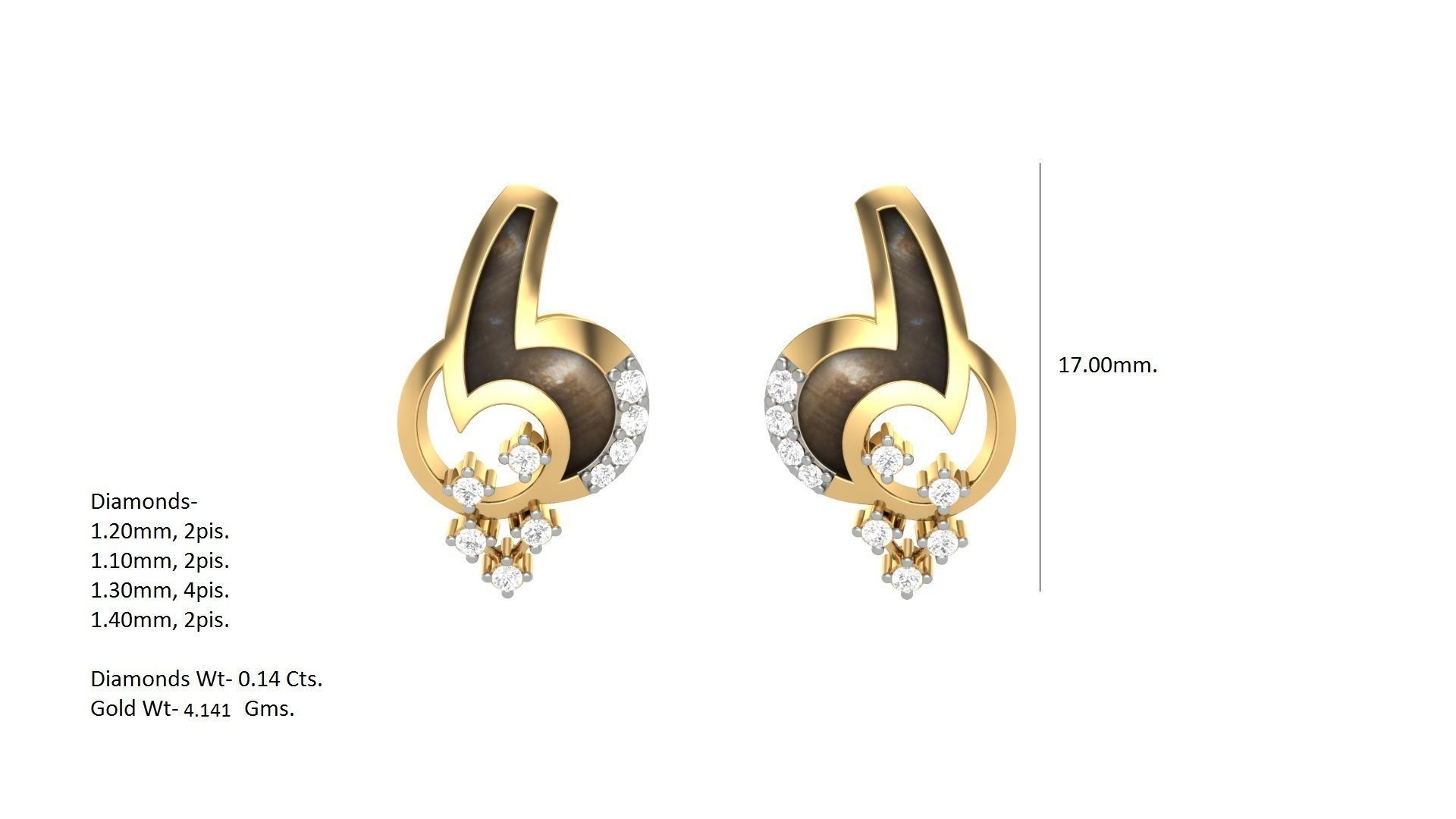 Light weight Diamond Studs Earrings 3dm stl renders 3D print model_3