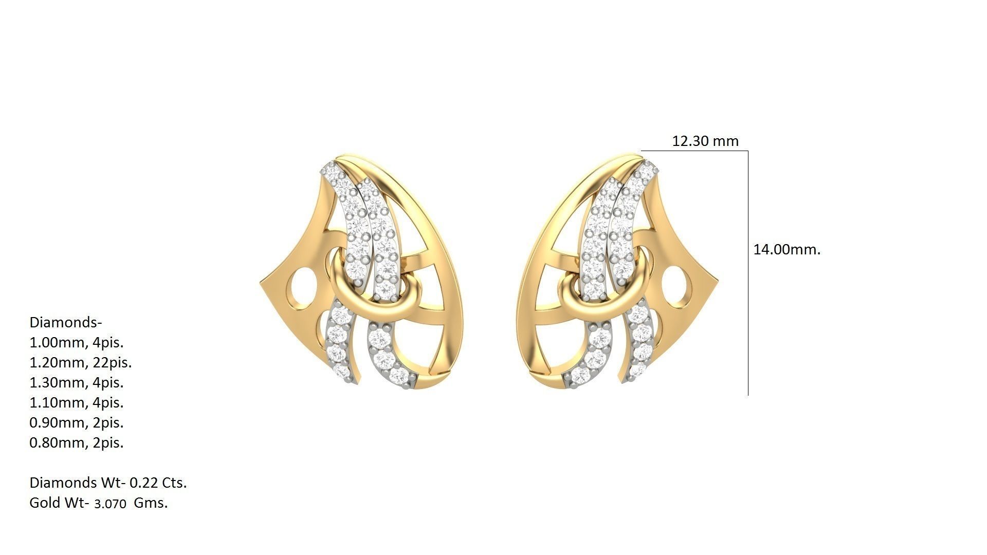 Light weight Diamond Studs Earrings 3dm stl renders 3D print model_3
