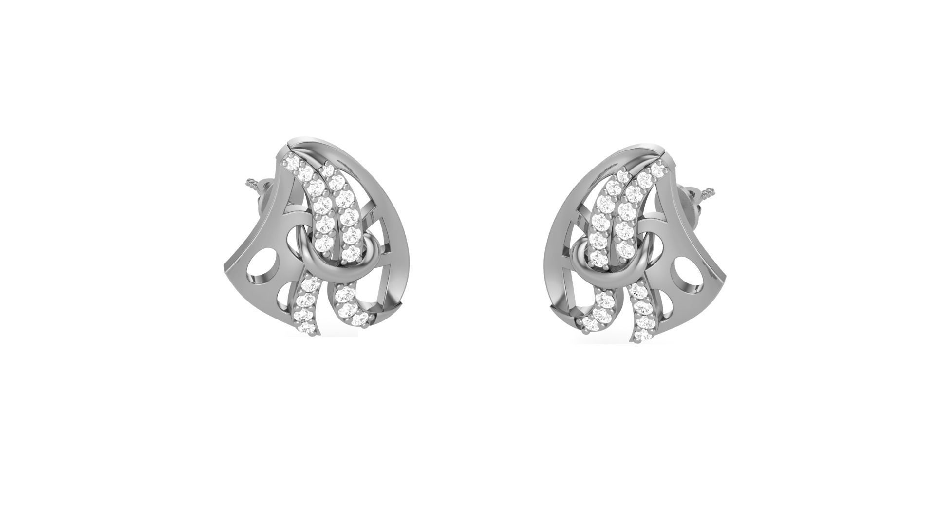 Light weight Diamond Studs Earrings 3dm stl renders 3D print model_9