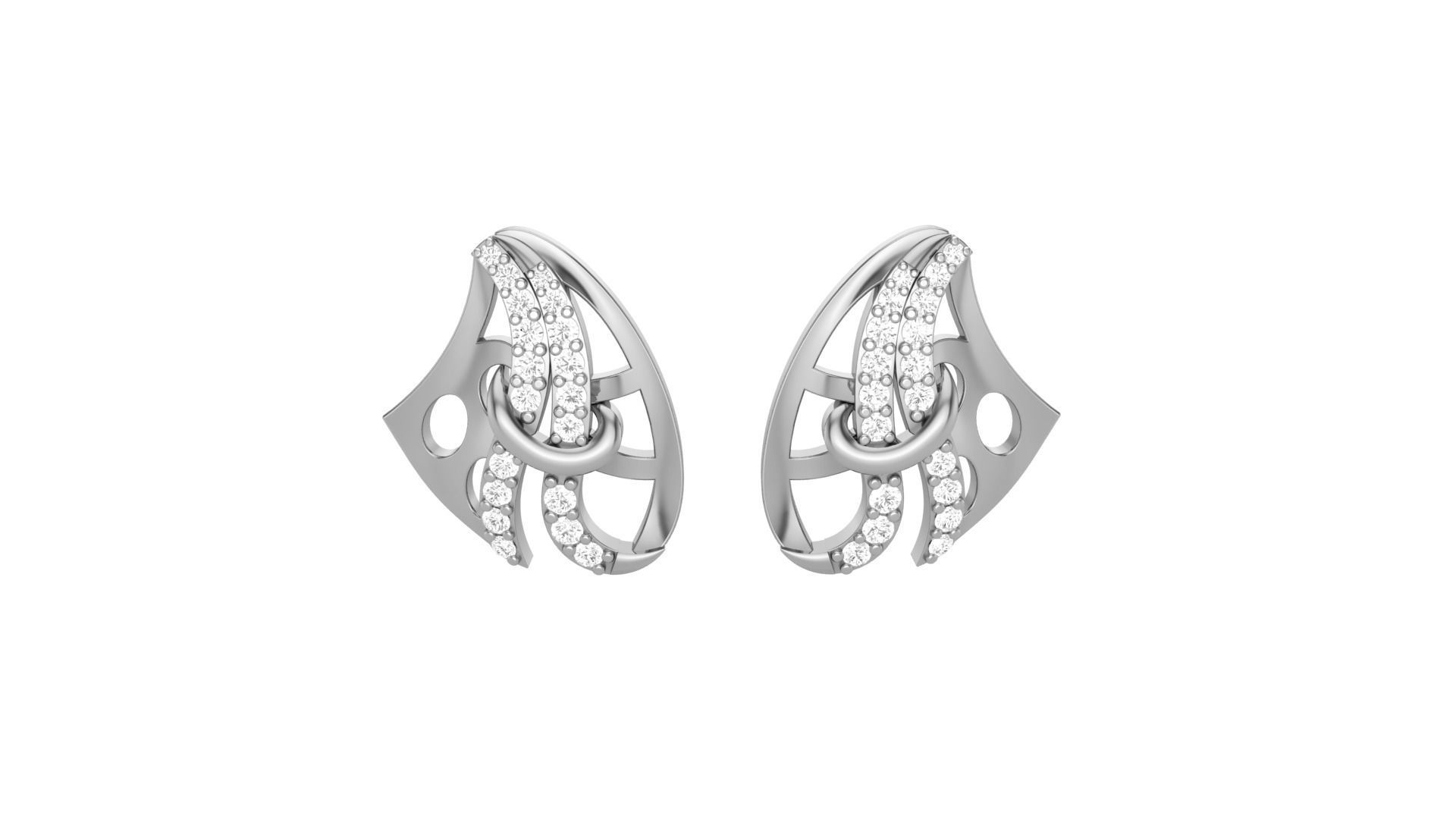 Light weight Diamond Studs Earrings 3dm stl renders 3D print model_8
