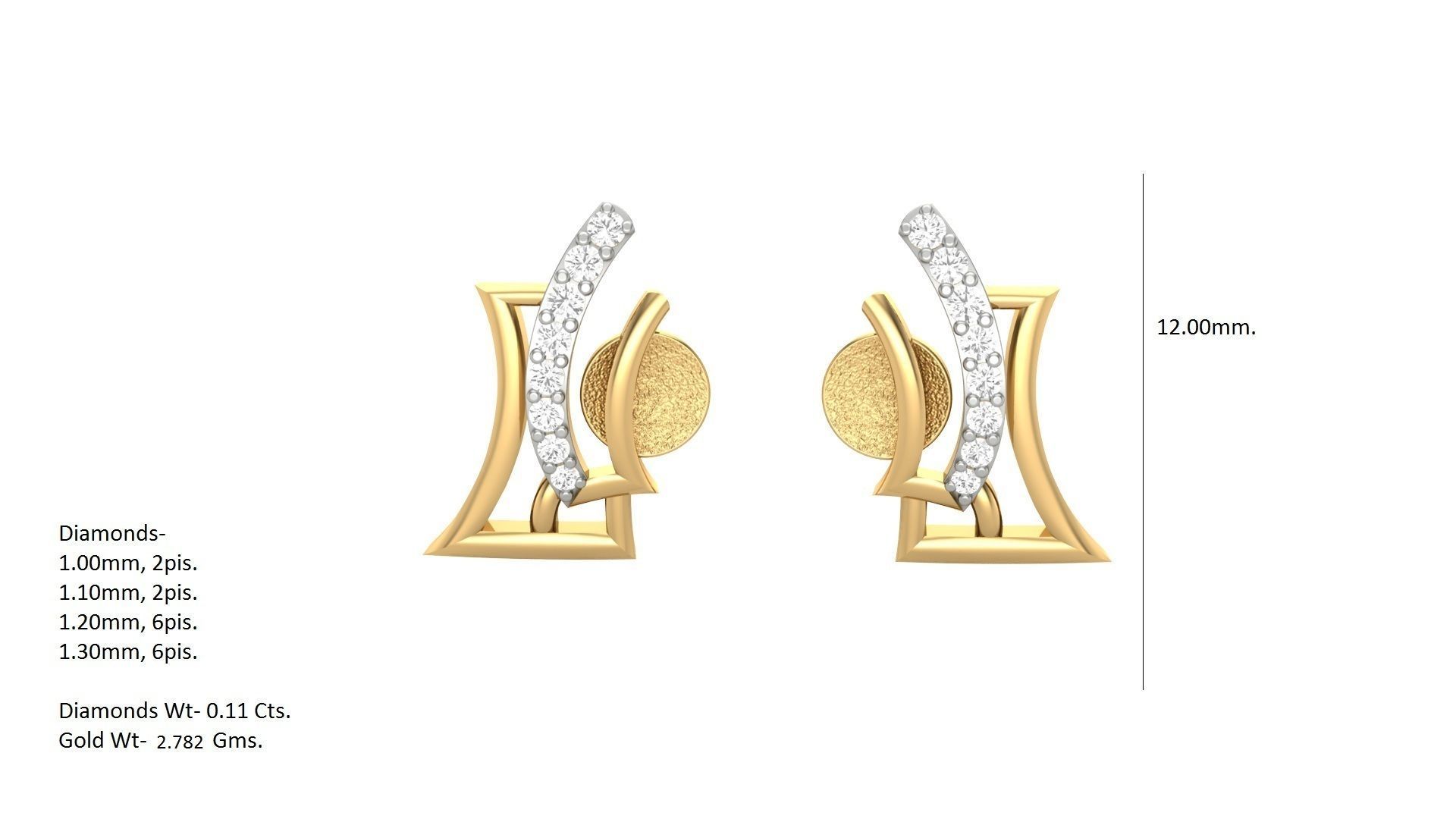 Light weight Diamond Studs Earrings 3dm stl renders 3D print model_3