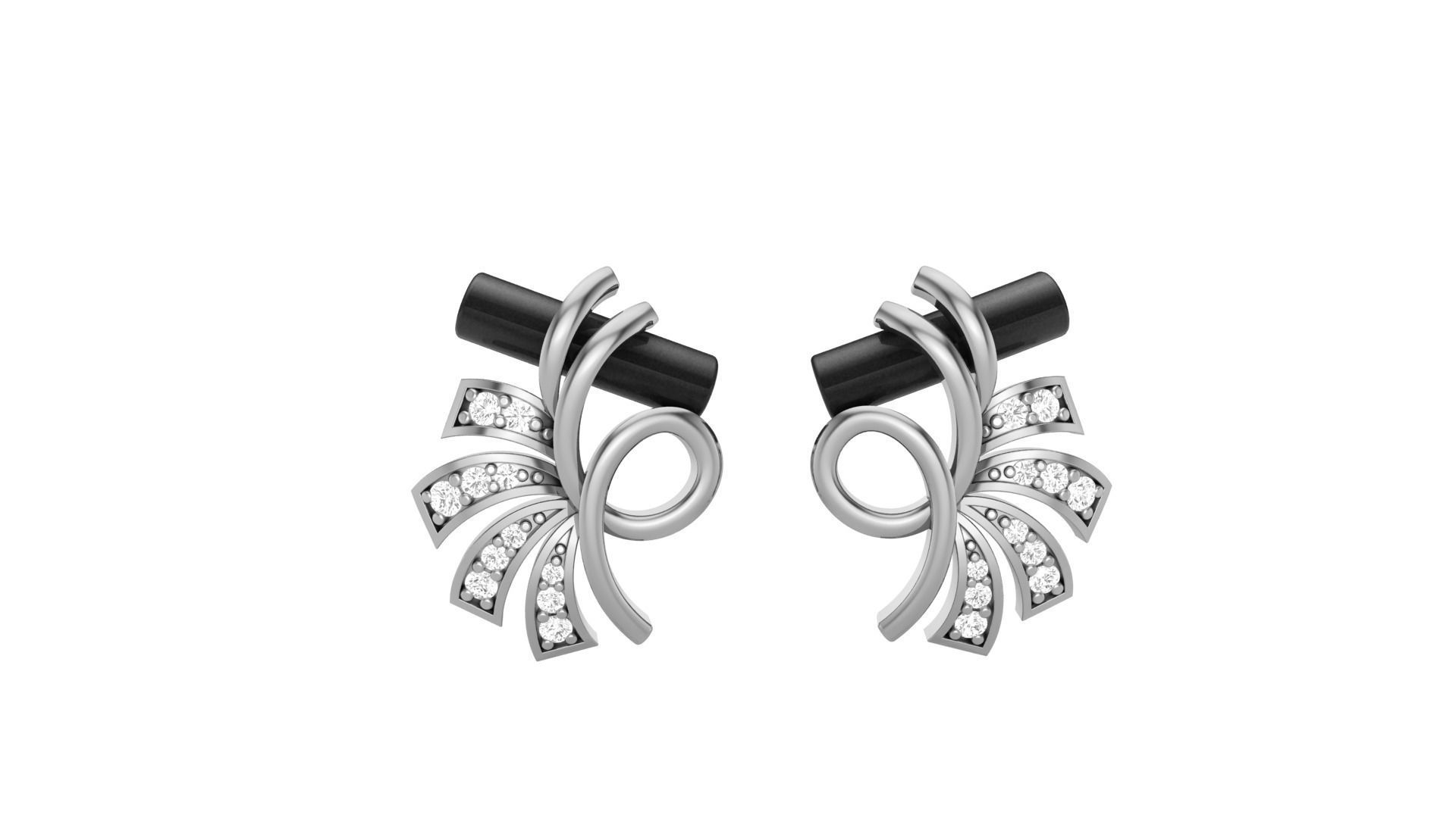 Flower Light weight Diamond Studs Earrings 3dm stl renders 3D print model_7