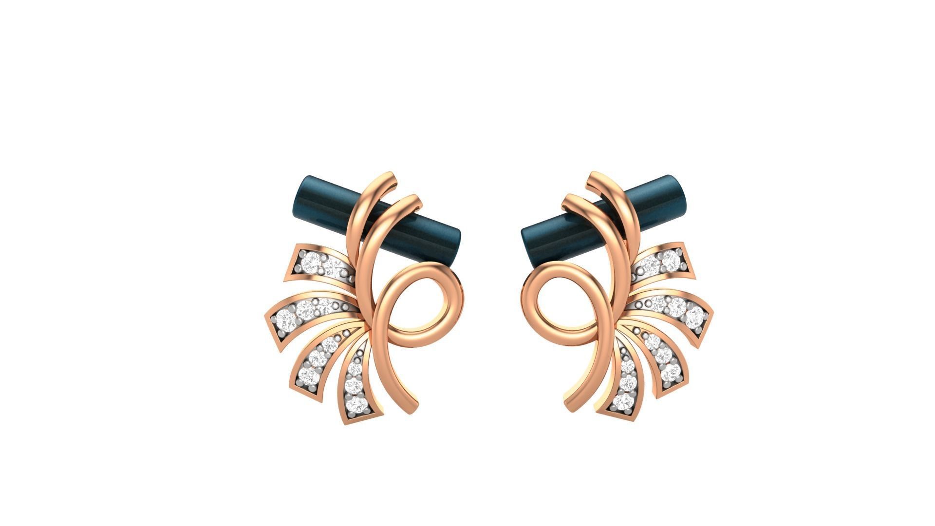 Flower Light weight Diamond Studs Earrings 3dm stl renders 3D print model_1