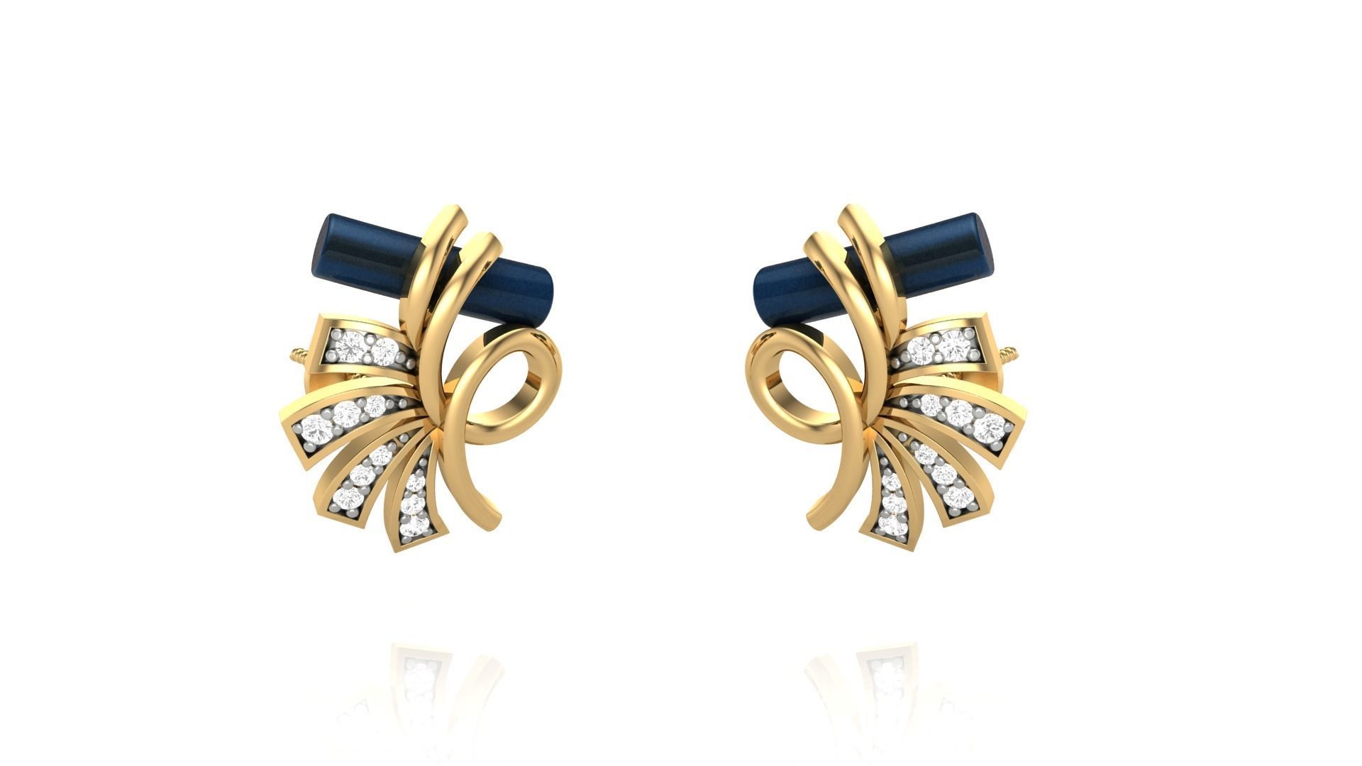 Flower Light weight Diamond Studs Earrings 3dm stl renders 3D print model_5