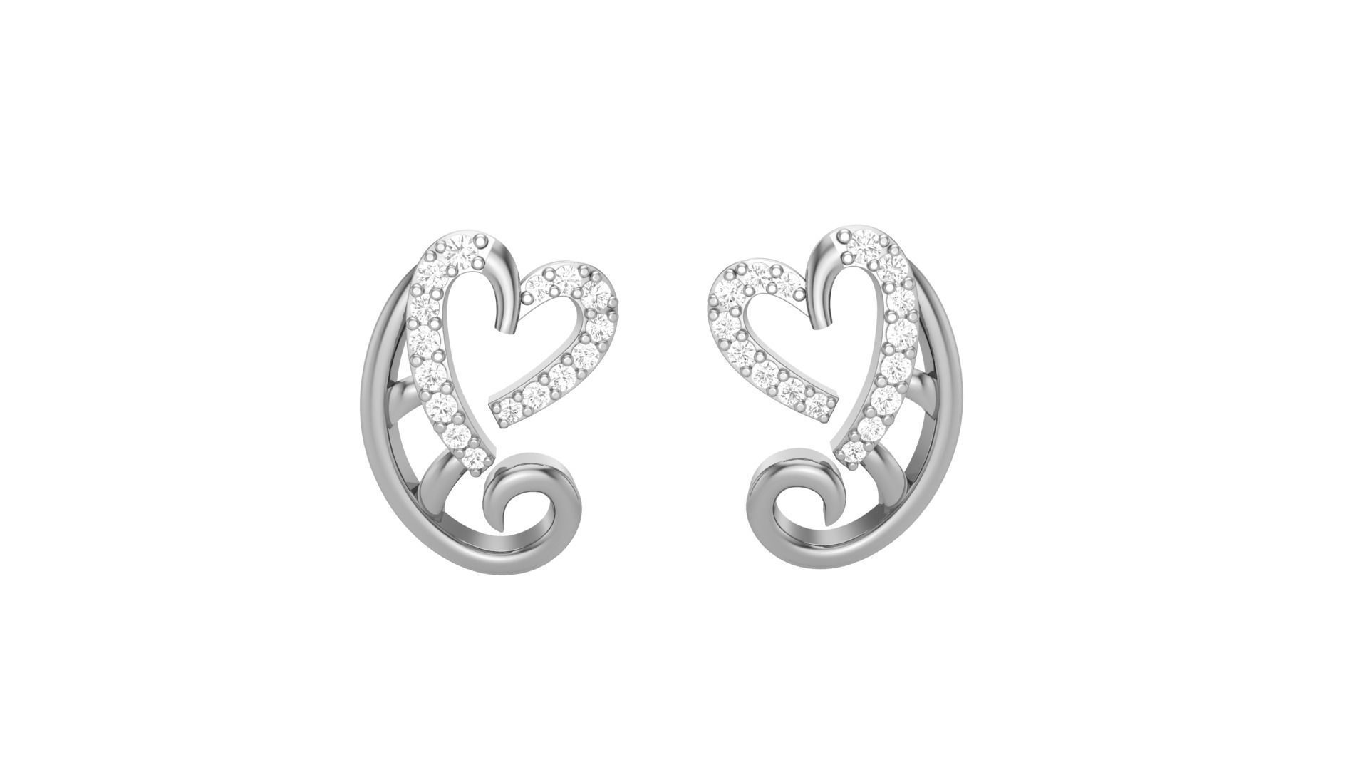 Heart Love Valentine Light weight Diamond Studs Earrings 3dm 3D print model_6