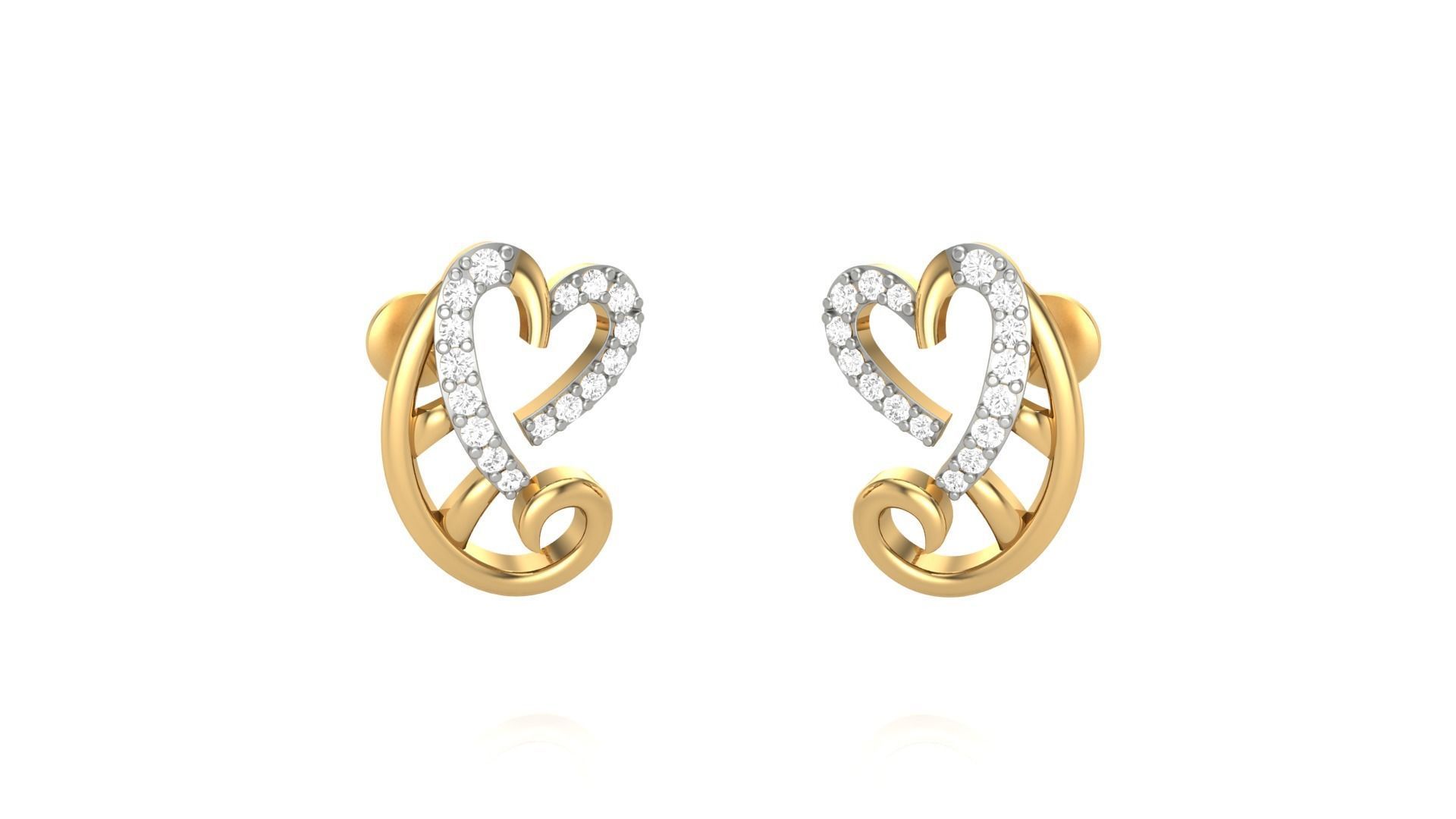Heart Love Valentine Light weight Diamond Studs Earrings 3dm 3D print model_5