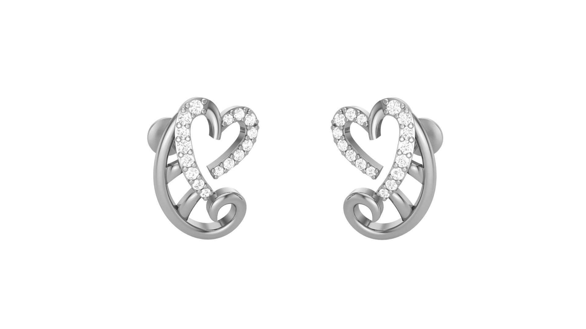 Heart Love Valentine Light weight Diamond Studs Earrings 3dm 3D print model_7