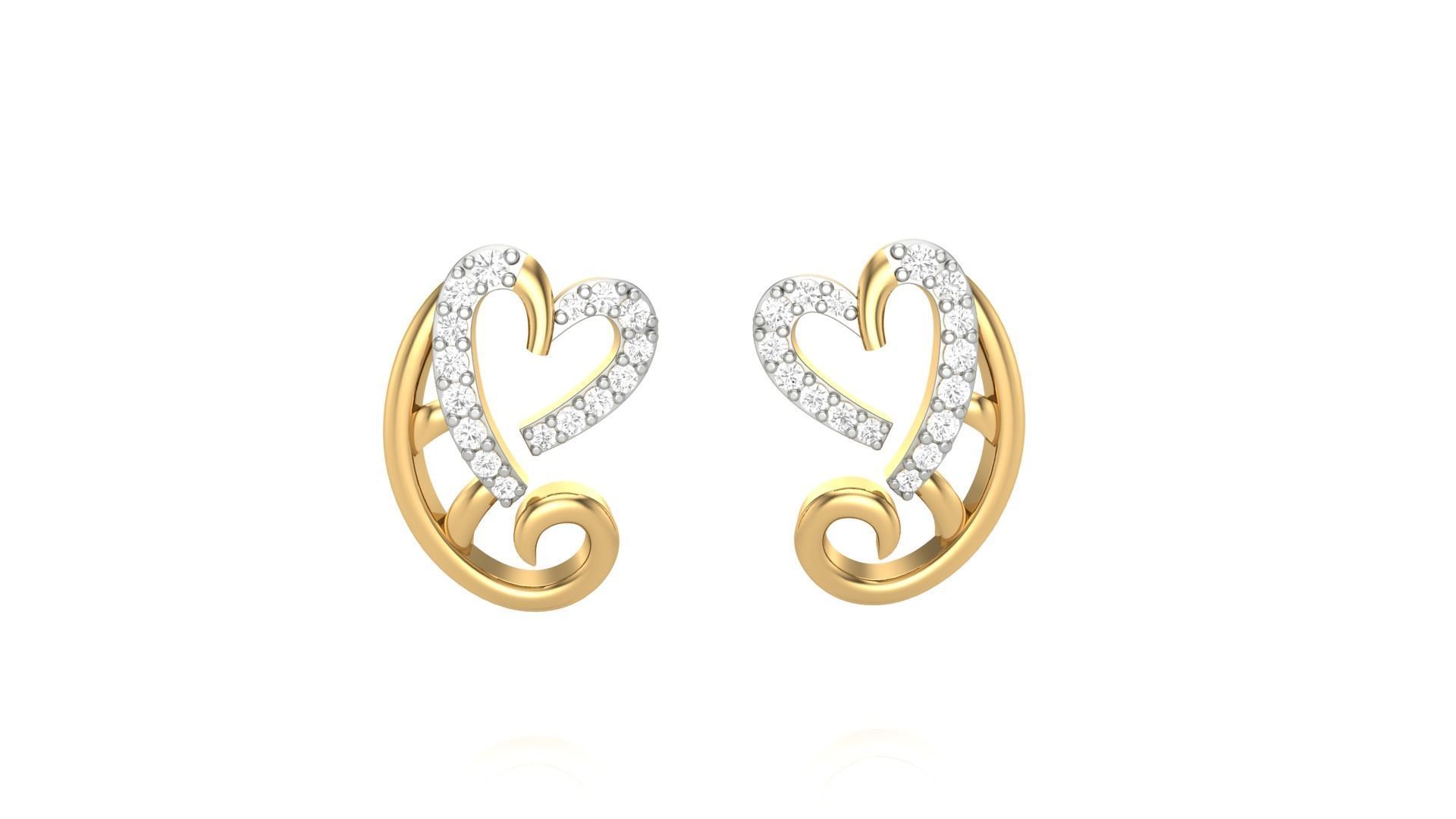 Heart Love Valentine Light weight Diamond Studs Earrings 3dm 3D print model_4