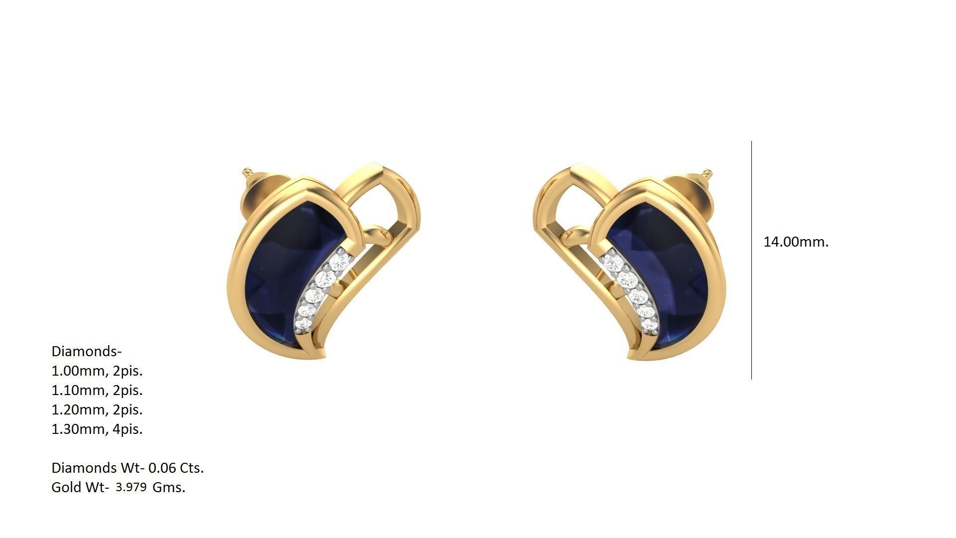 Small Dagger Light weight Diamond Studs Earrings 3dm stl renders 3D print model_3