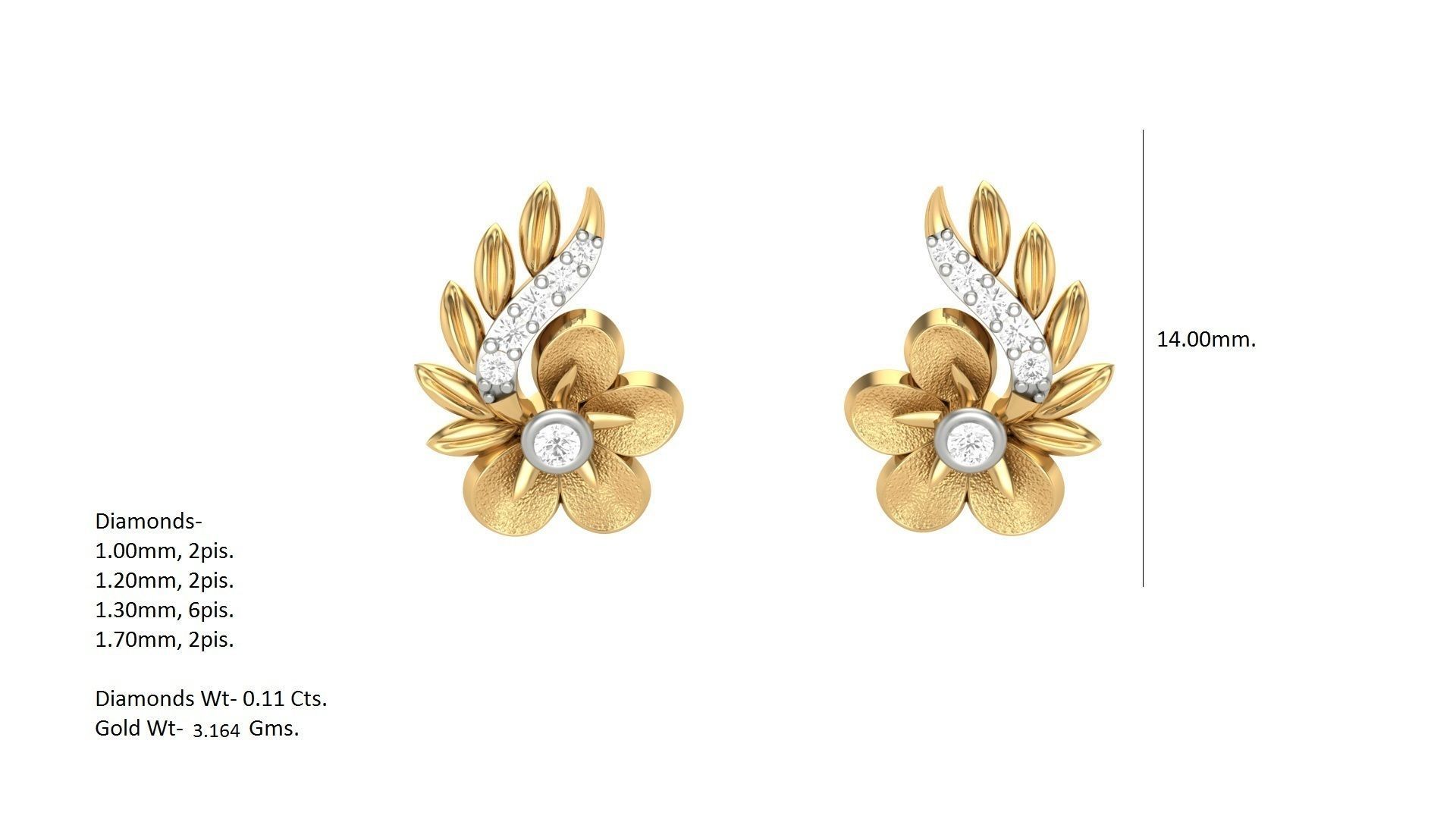 Flower Light weight Diamond Studs Earrings 3dm stl renders 3D print model_3