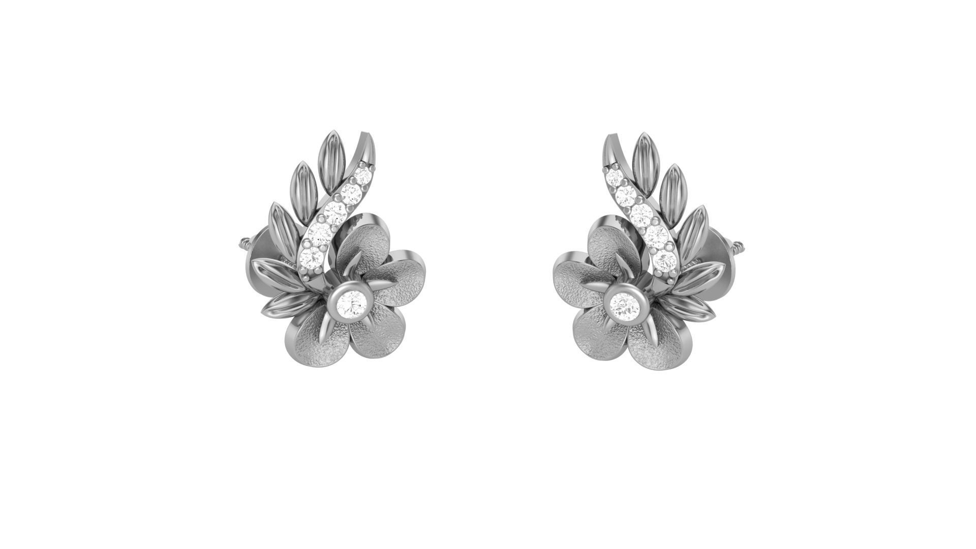 Flower Light weight Diamond Studs Earrings 3dm stl renders 3D print model_8
