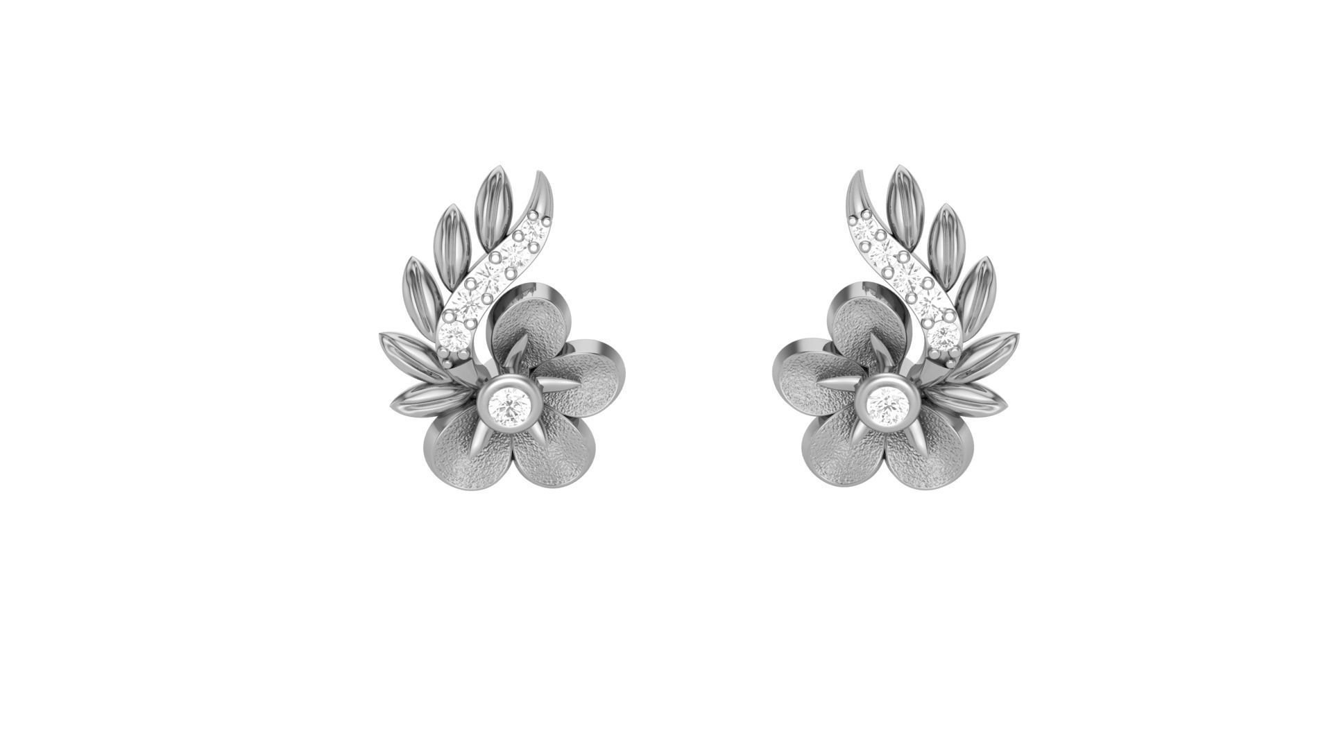 Flower Light weight Diamond Studs Earrings 3dm stl renders 3D print model_7