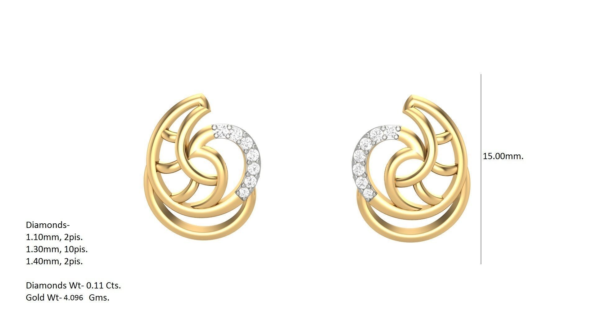 Leaves Light weight Diamond Studs Earrings 3dm stl renders 3D print model_3