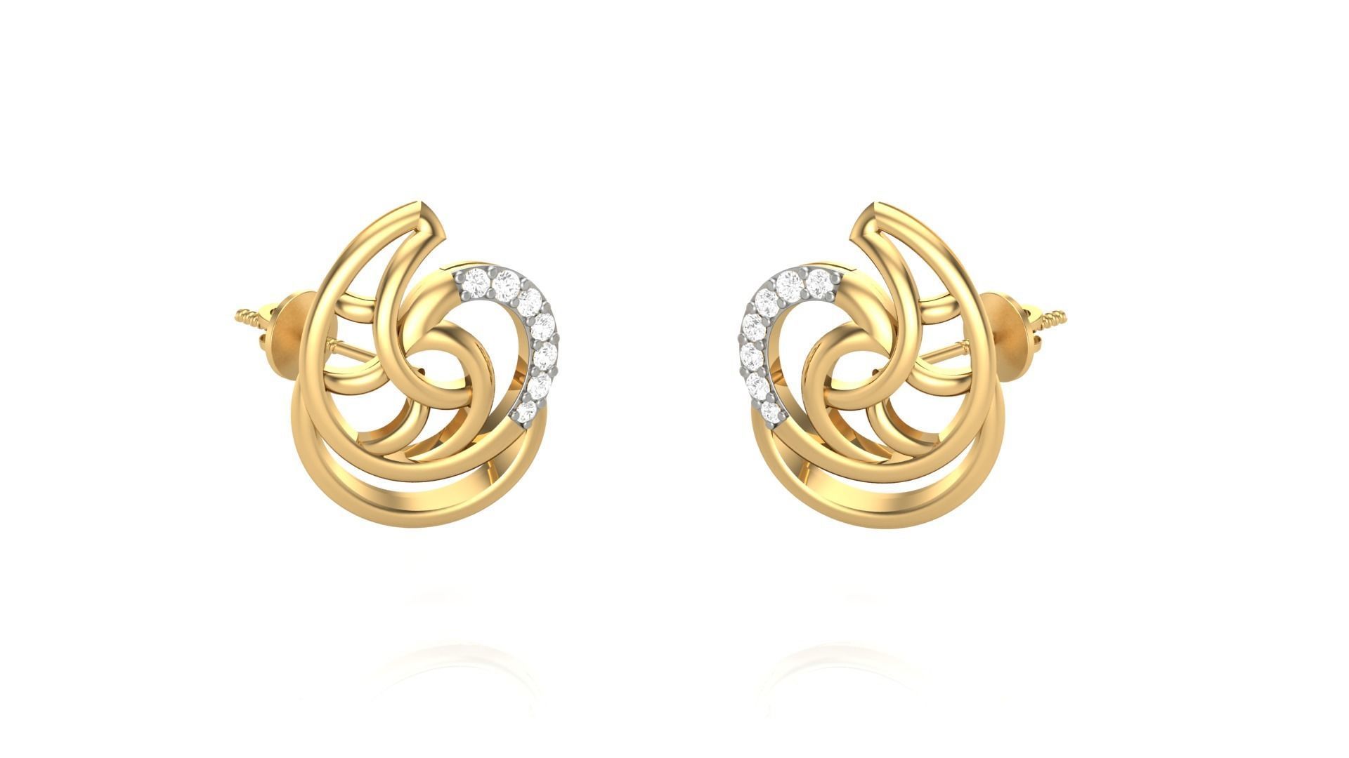 Leaves Light weight Diamond Studs Earrings 3dm stl renders 3D print model_5