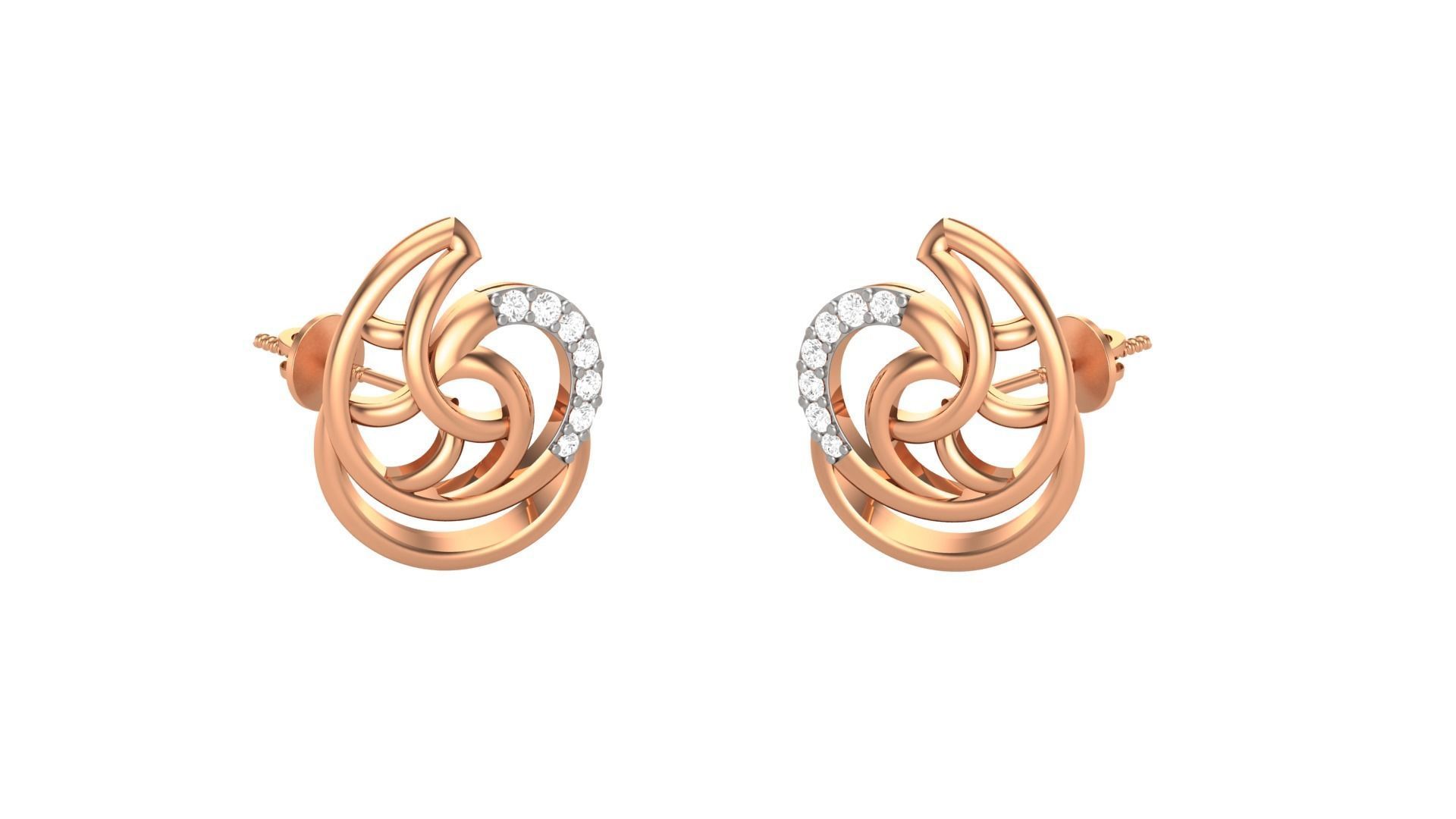 Leaves Light weight Diamond Studs Earrings 3dm stl renders 3D print model_1