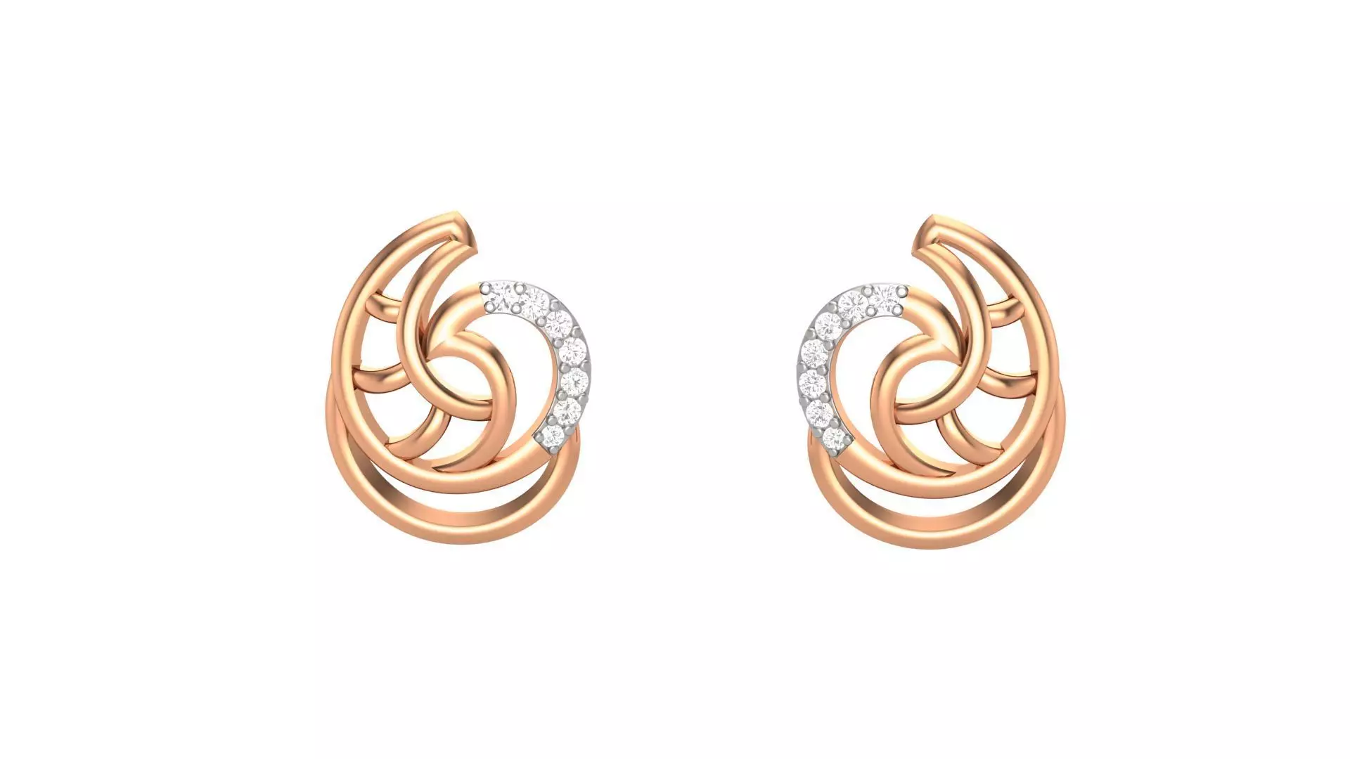 Leaves Light weight Diamond Studs Earrings 3dm stl renders 3D print model_0