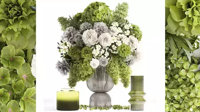 Solemn bouquet of green flowers vase lilac hydrangea 334 3D model