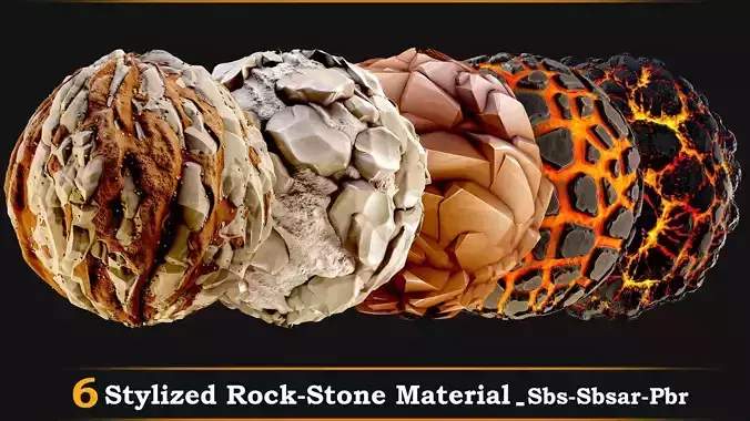 6 Stylized Rock-Stone Material Sbs Sbsar Pbr