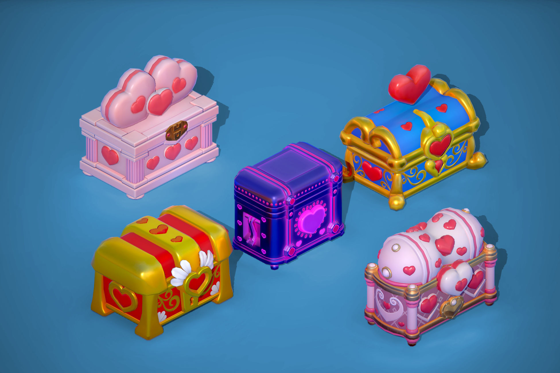 Stylized Heart Chests Low-poly 3D model_4
