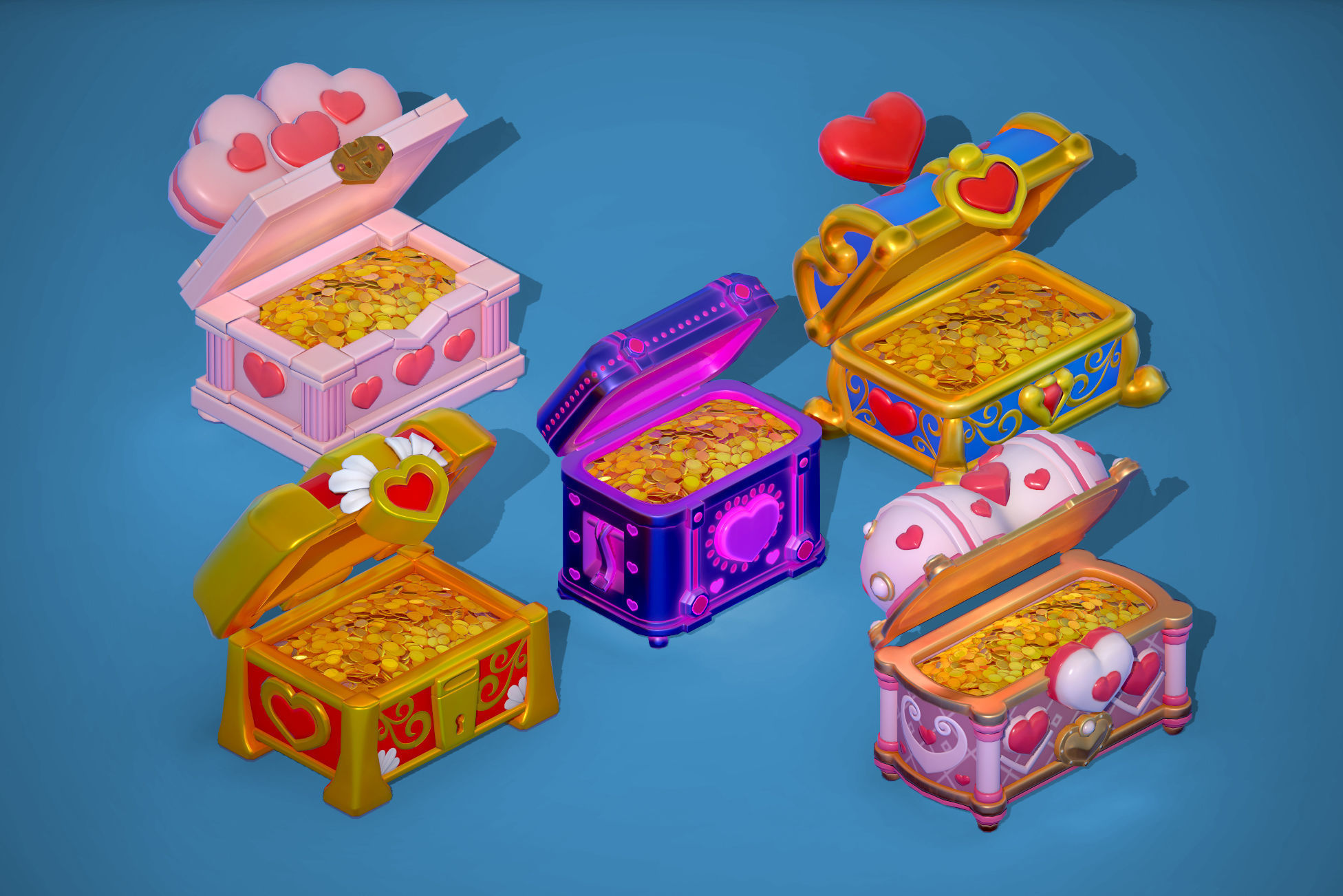 Stylized Heart Chests Low-poly 3D model_3