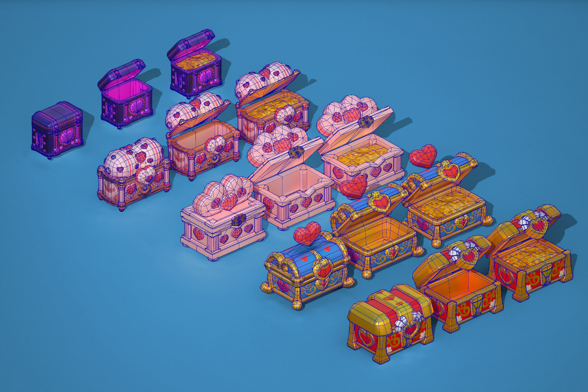 Stylized Heart Chests Low-poly 3D model_9