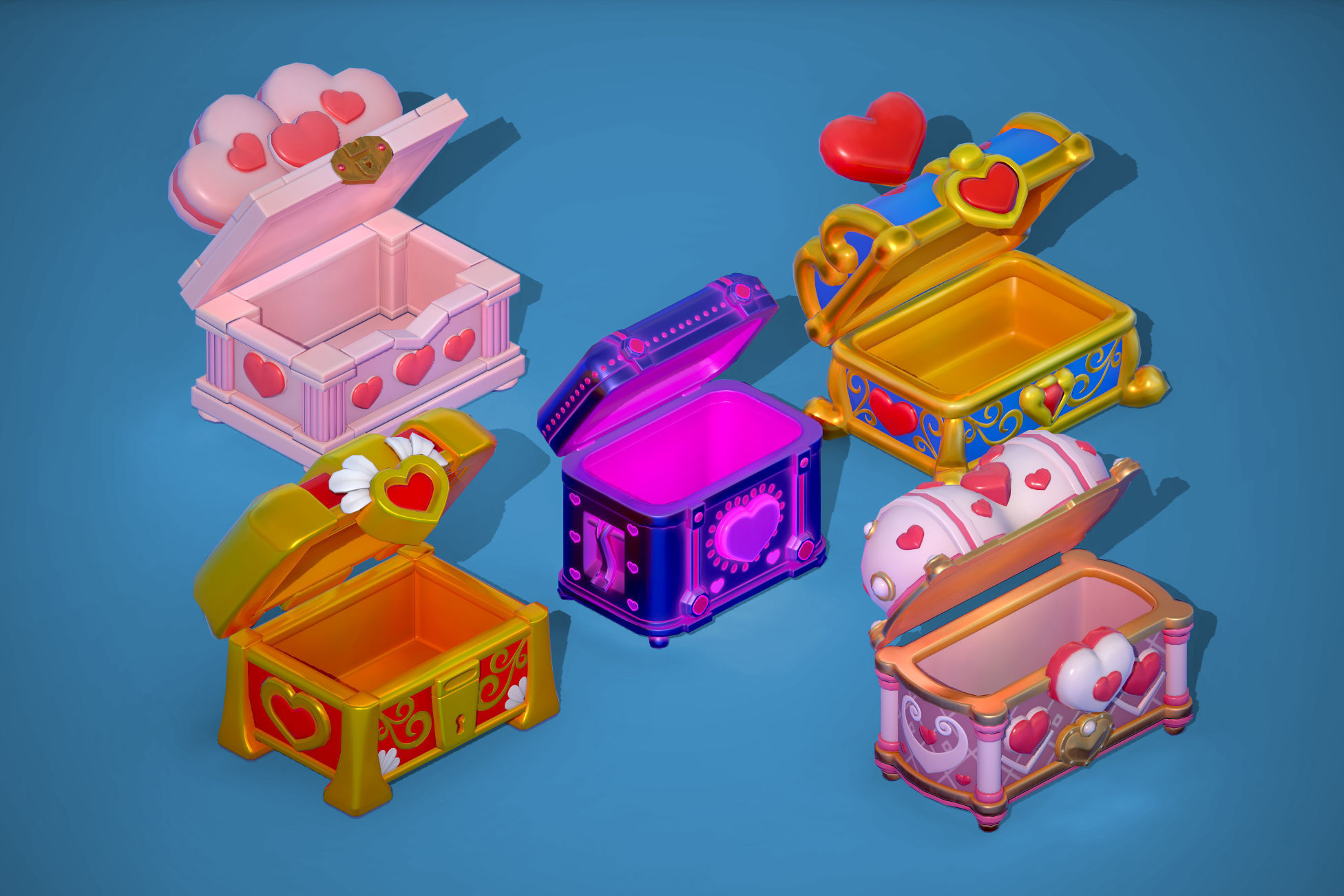 Stylized Heart Chests Low-poly 3D model_6
