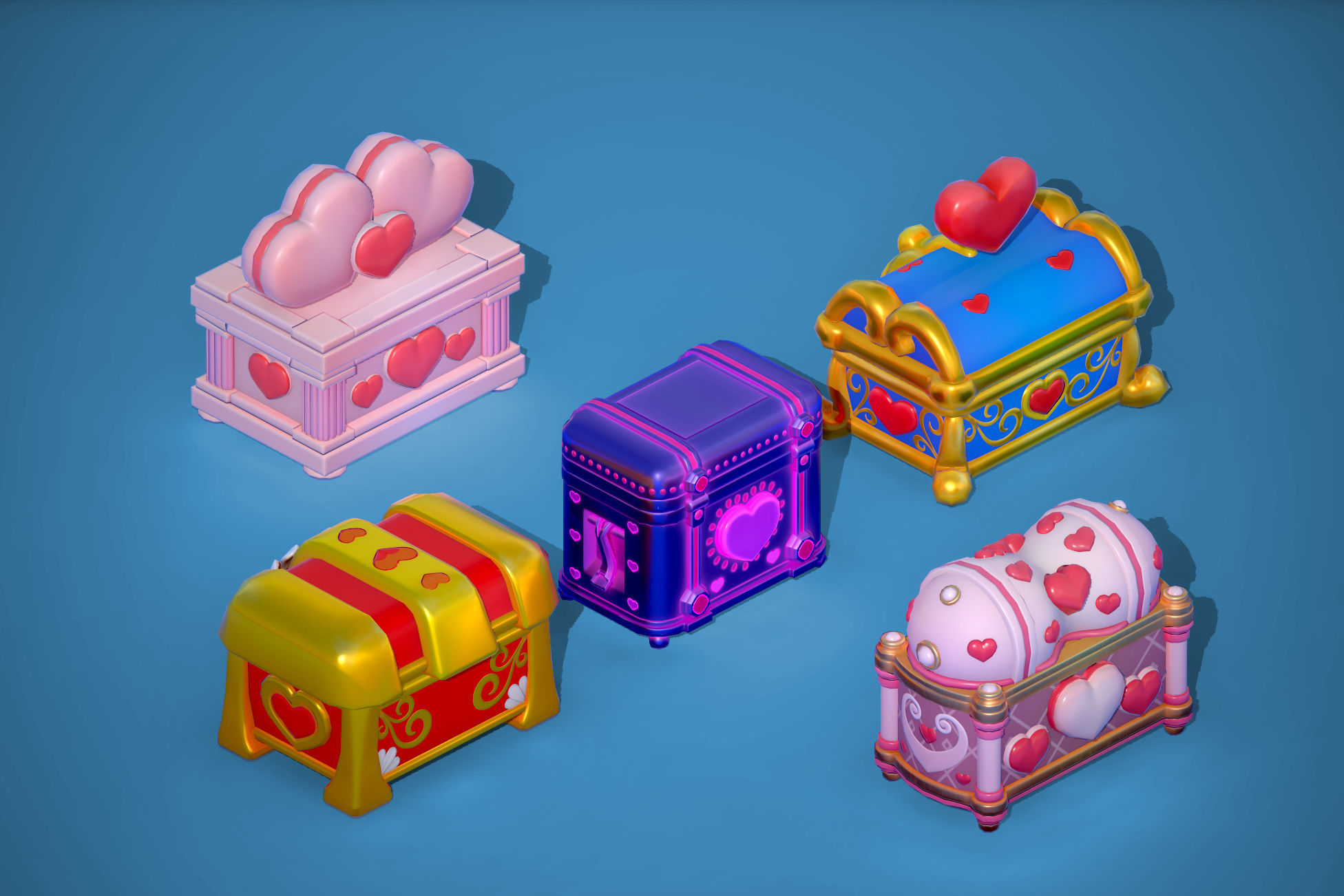 Stylized Heart Chests Low-poly 3D model_5