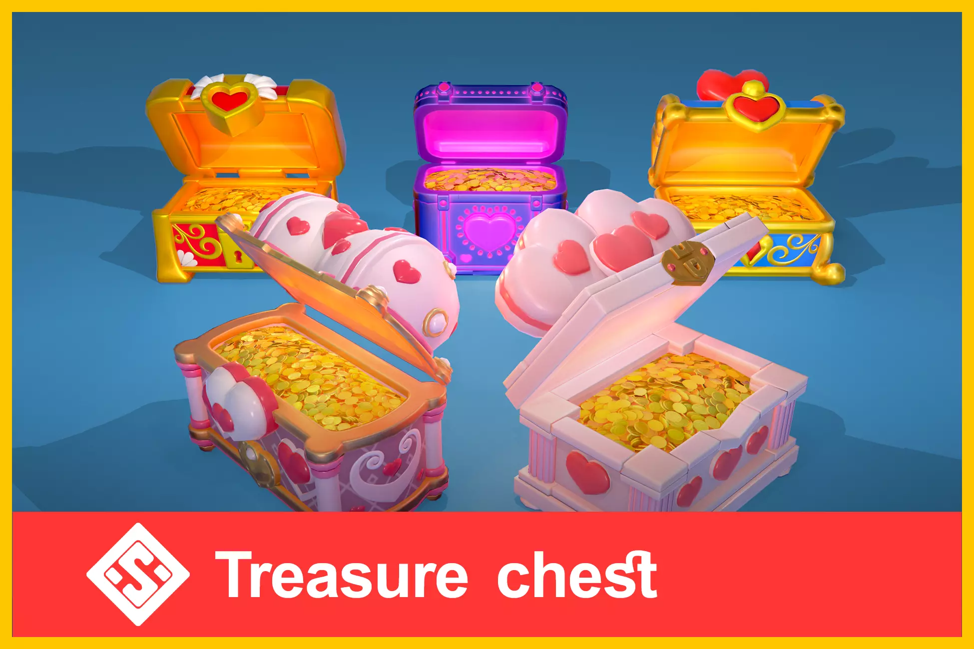 Stylized Heart Chests Low-poly 3D model_0