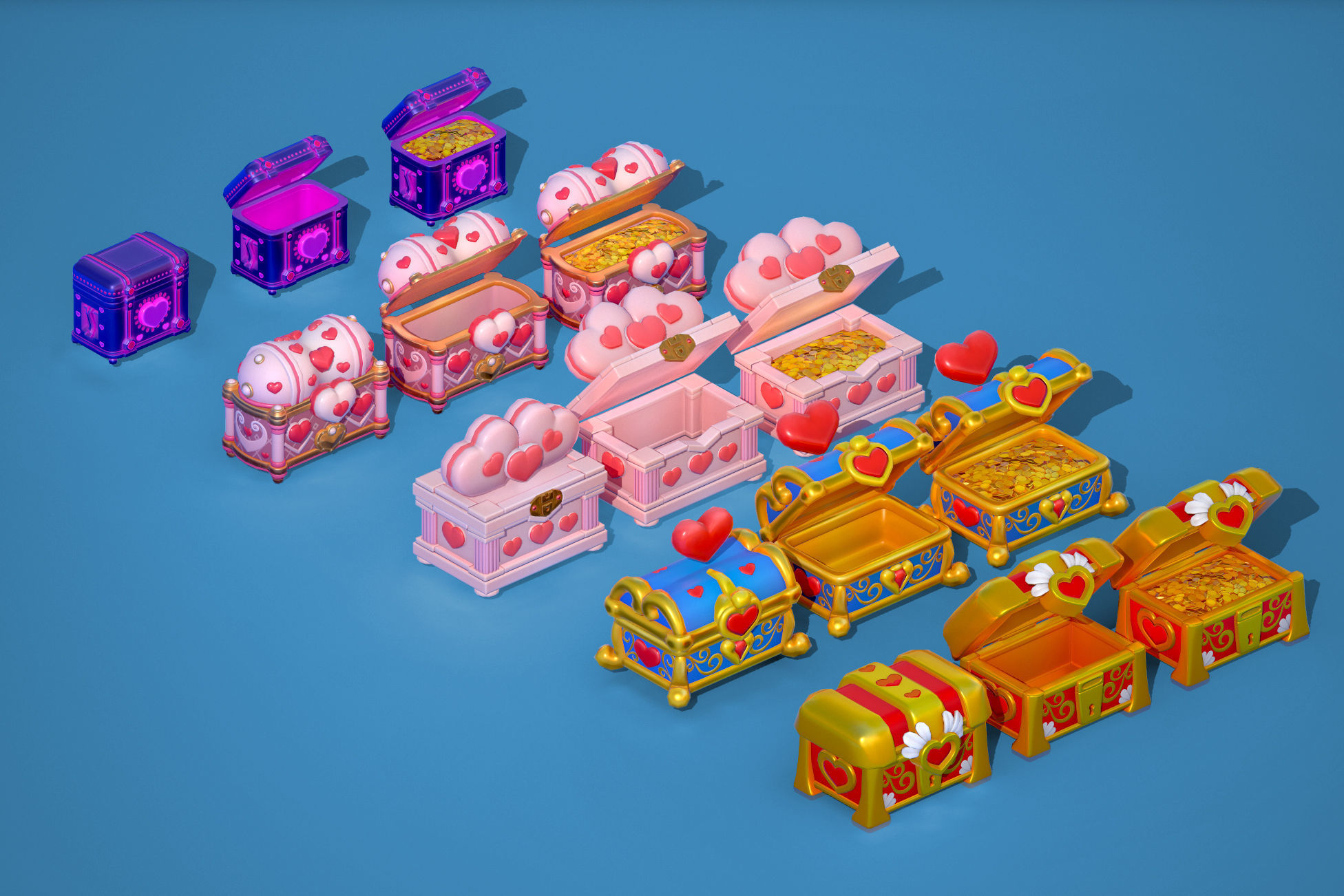 Stylized Heart Chests Low-poly 3D model_8