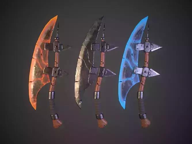 Stylized fantasy  metal lava and ice axe 