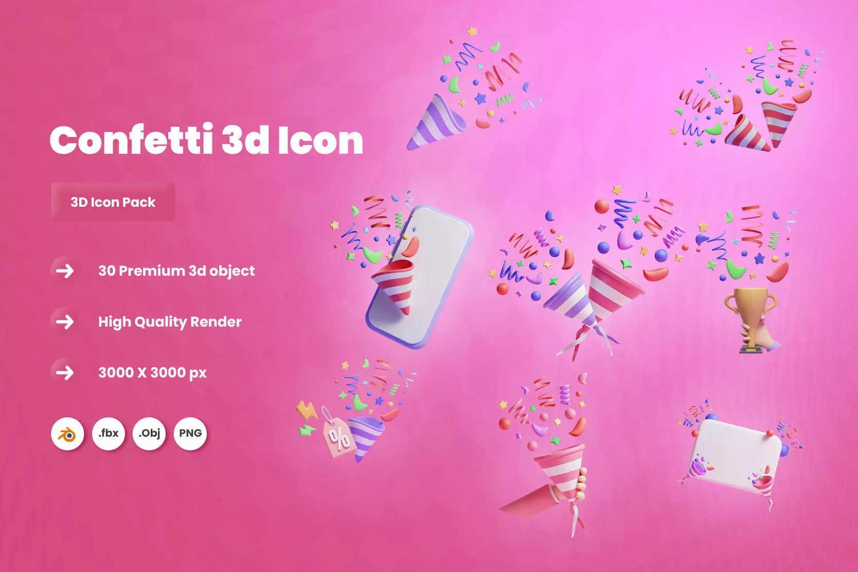 Confetti 3d Illustration  Icon Pack -2 3D model_0