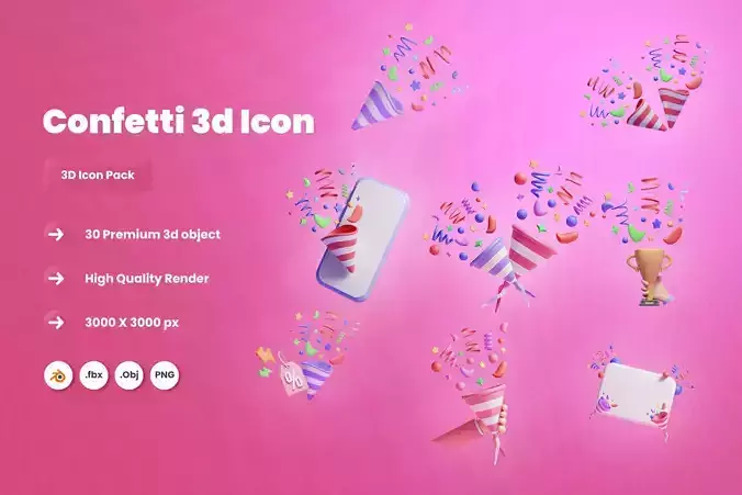Confetti 3d Illustration  Icon Pack -2 3D model