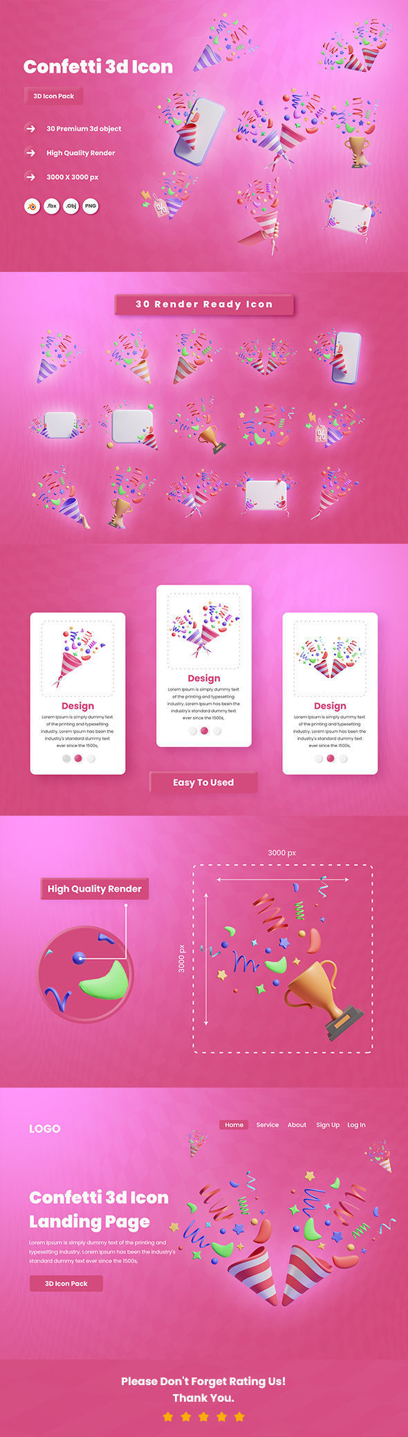 Confetti 3d Illustration  Icon Pack -2 3D model_5