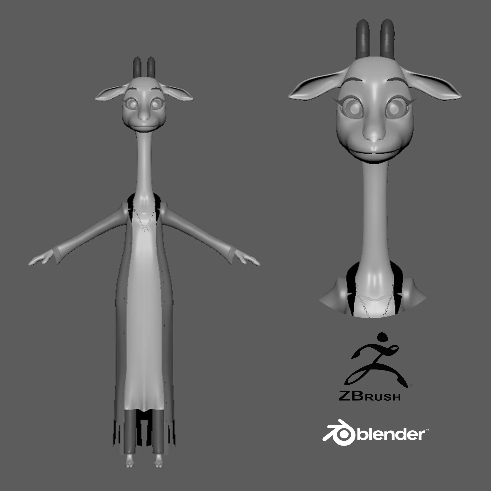 Cartoon Giraffe - base mesh Low-poly 3D model_0