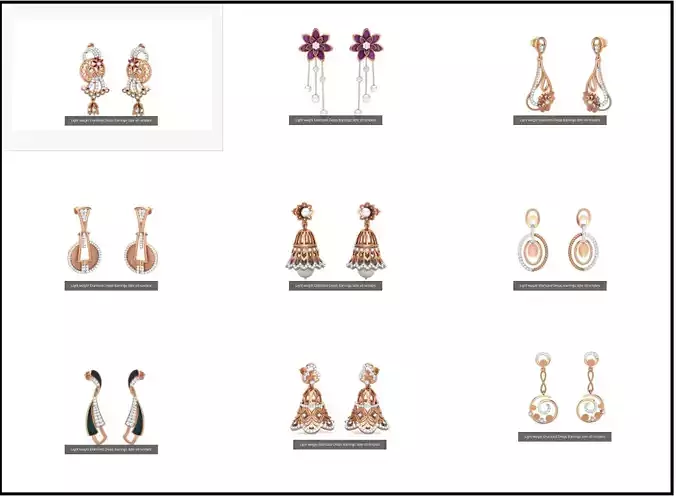 9 Light weight Diamond Drops Earrings 3dm stl renders