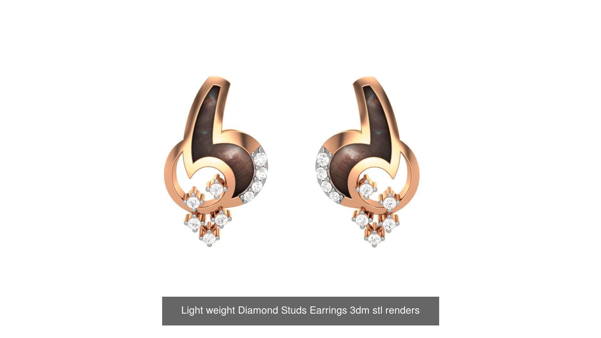 25 Leaves Flower Nature Light weight Diamond Studs Earrings 3dm 3D Model Collection_19