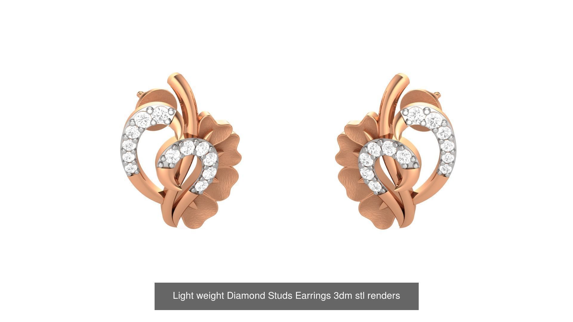 25 Leaves Flower Nature Light weight Diamond Studs Earrings 3dm 3D Model Collection_16