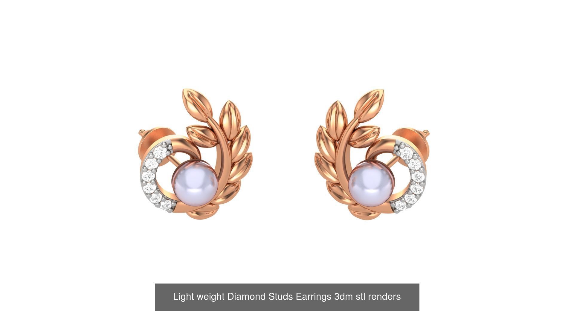 25 Leaves Flower Nature Light weight Diamond Studs Earrings 3dm 3D Model Collection_9