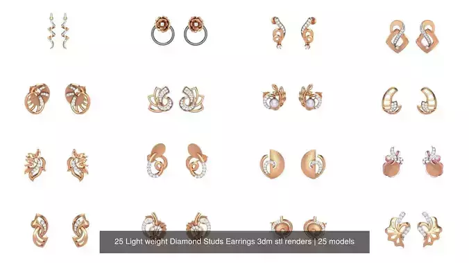 25 Leaves Flower Nature Light weight Diamond Studs Earrings 3dm